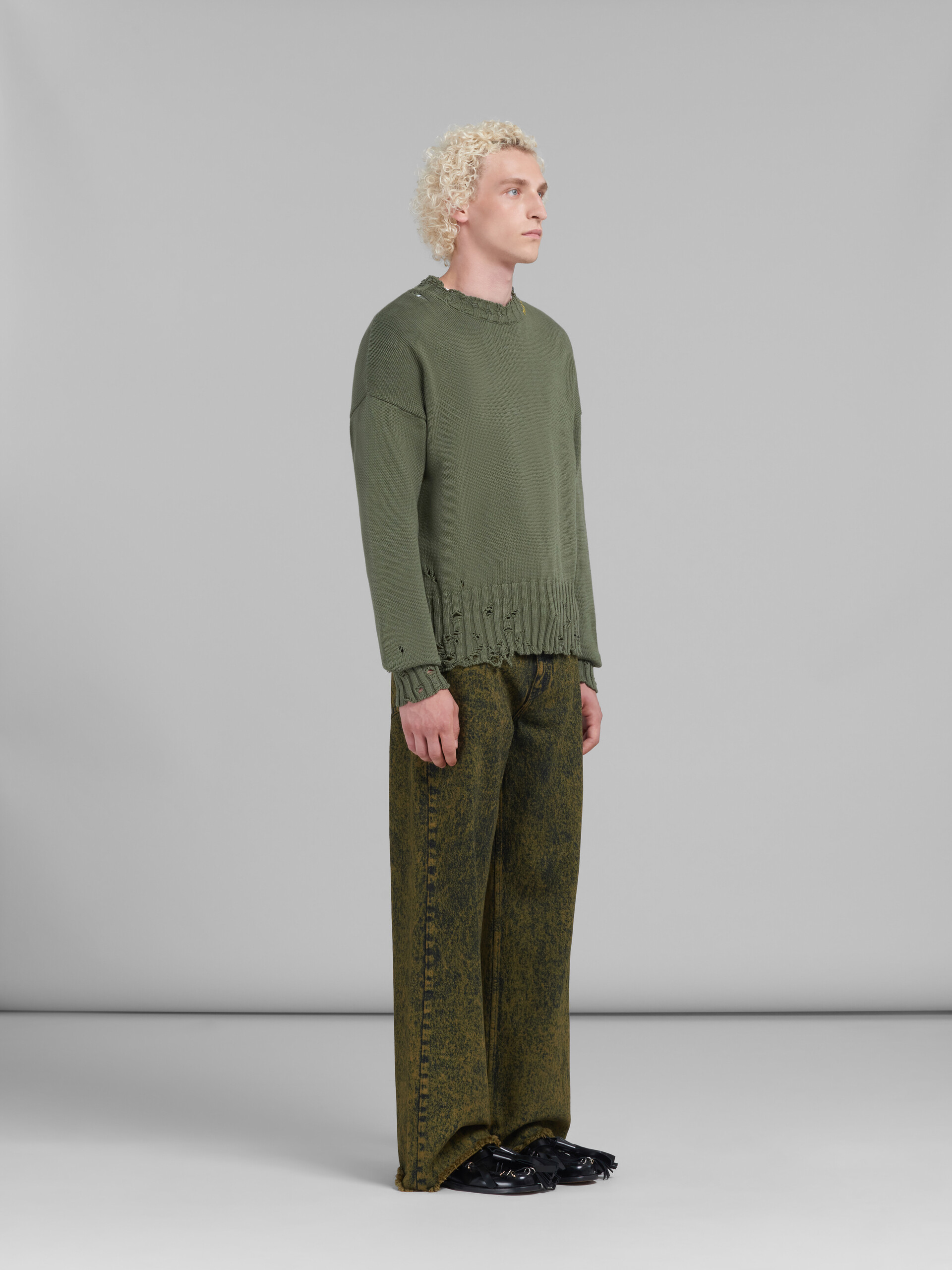 Green marble-dyed denim flared jeans - Pants - Image 4