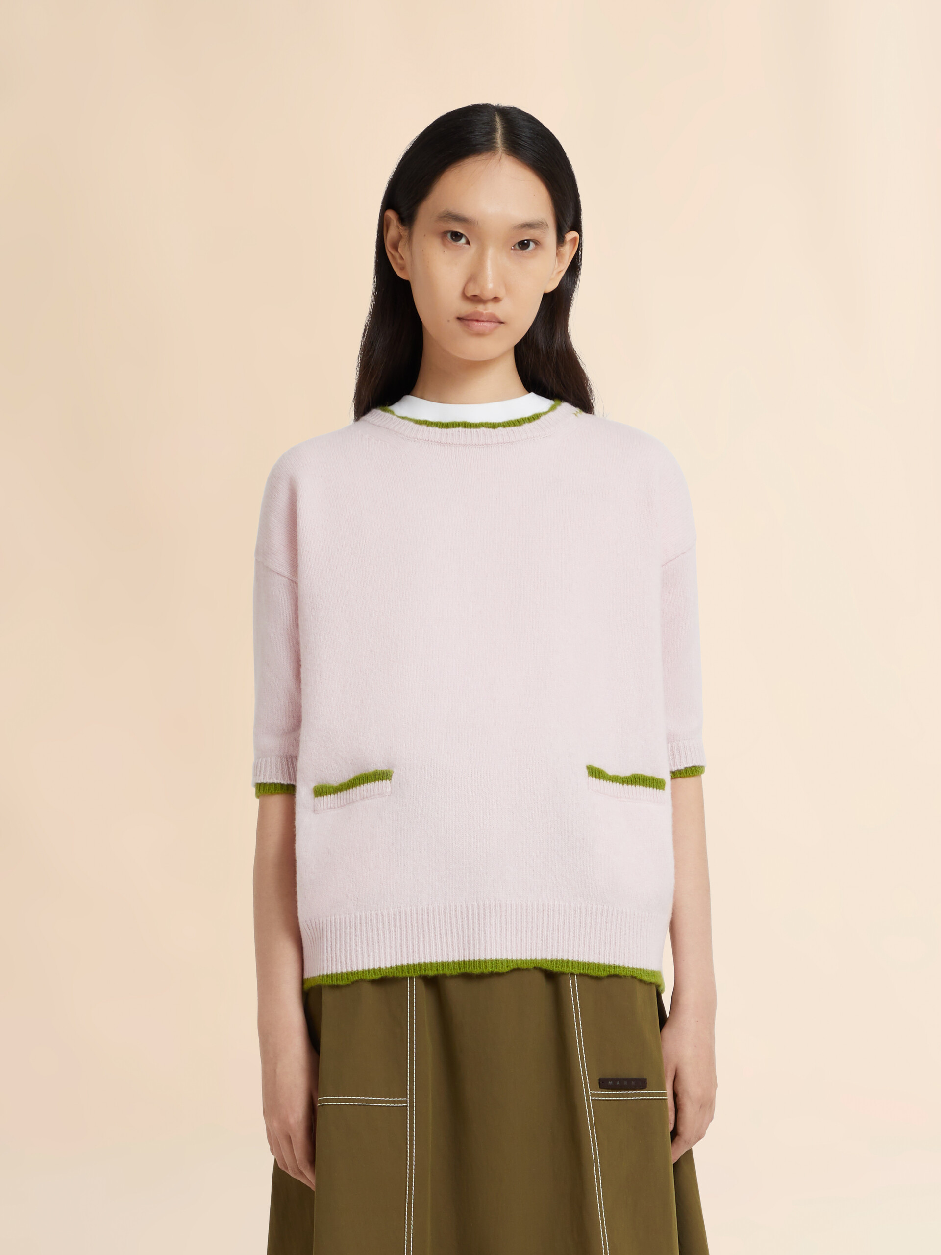 Pink wool-cashmere reverse cardigan jumper - Pullovers - Image 2