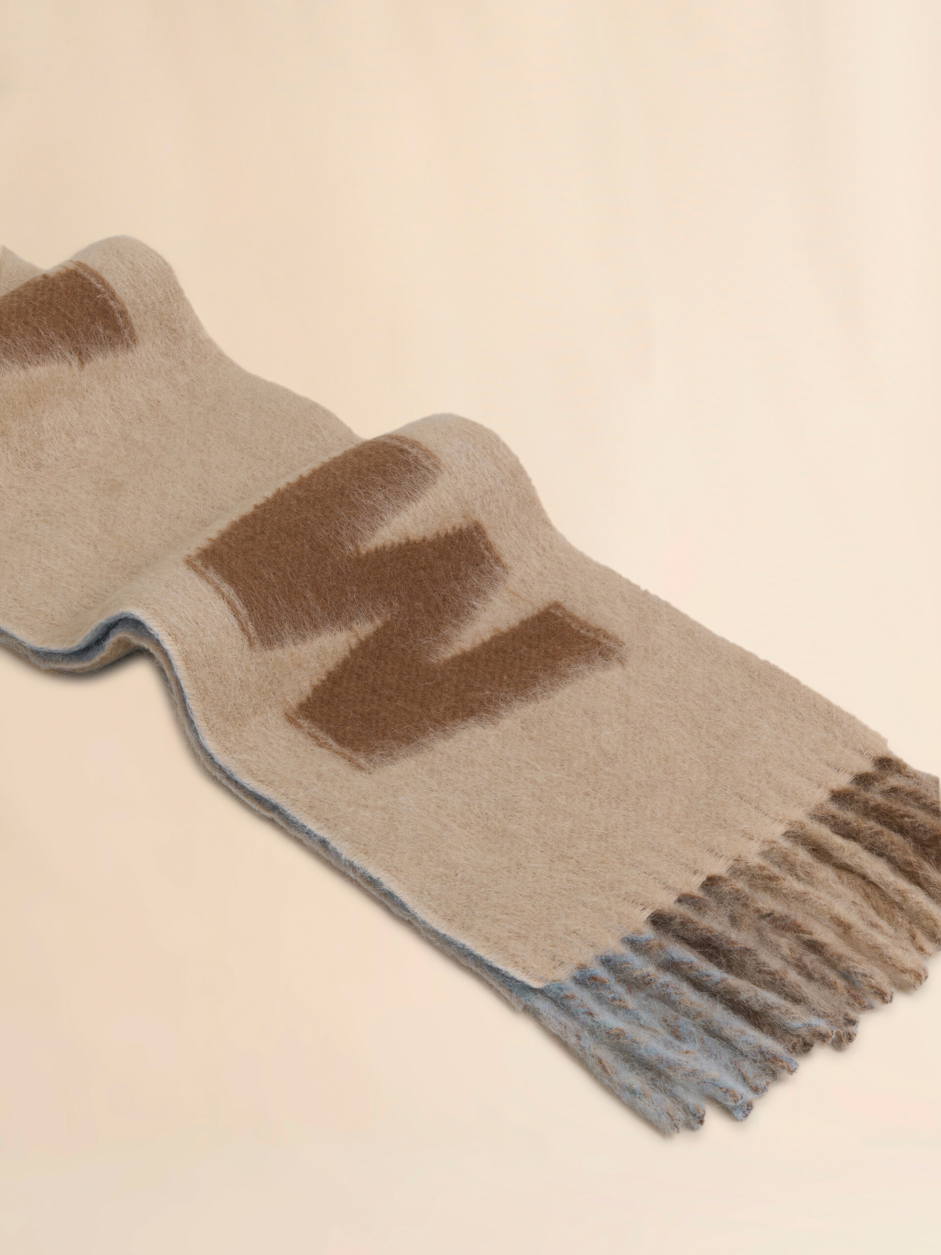 Light blue mohair and wool scarf with maxi logo - Scarves - Image 2