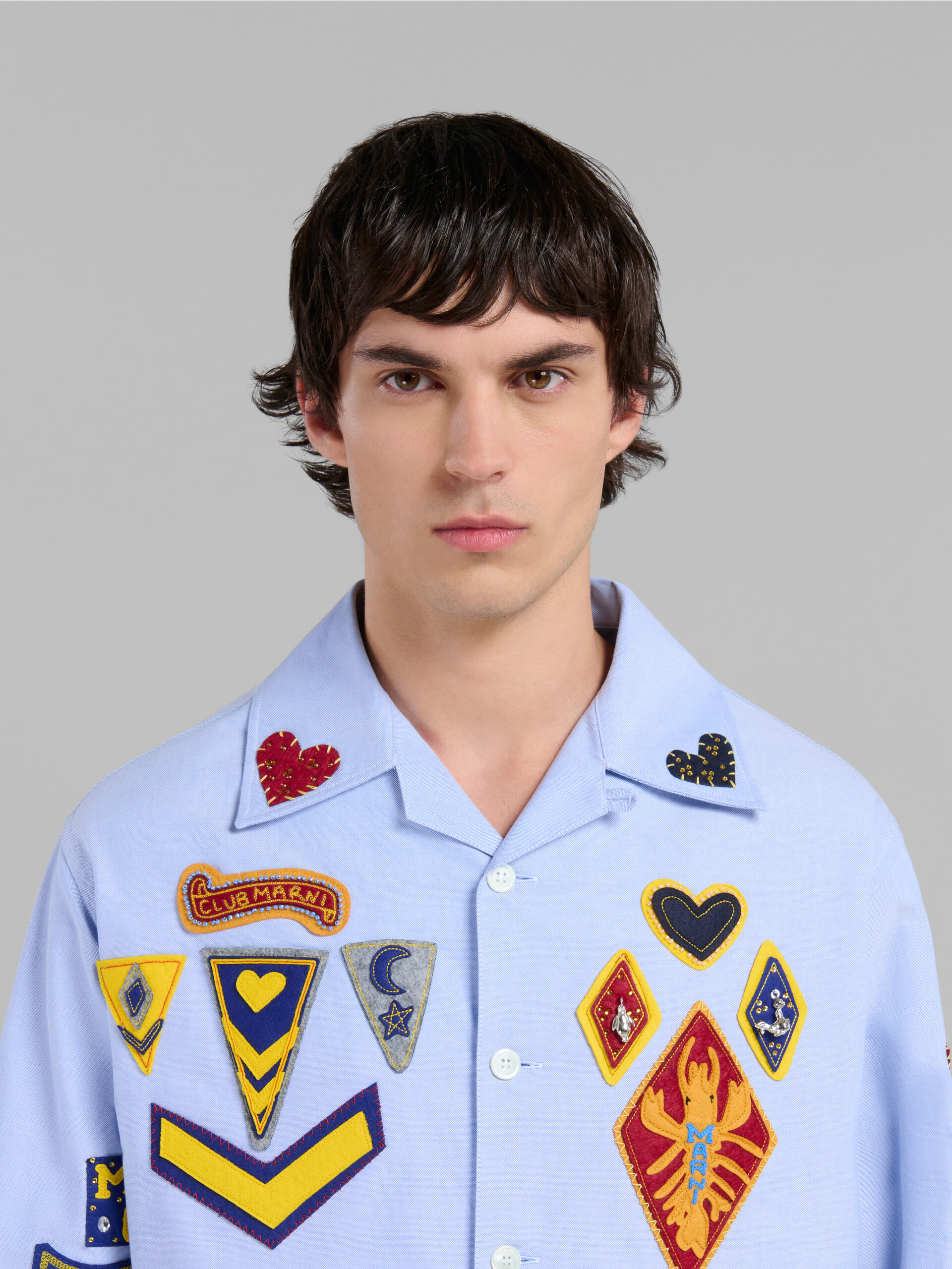 Blue cotton Oxford shirt with patches - Shirts - Image 4