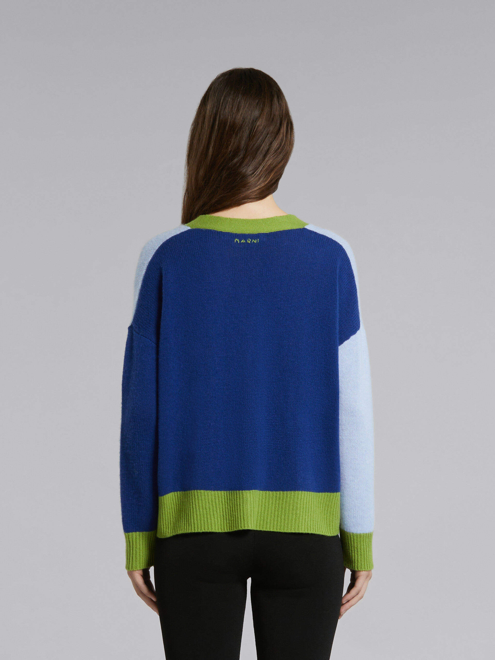 Blue colour-block cashmere cardigan - Pullovers - Image 3