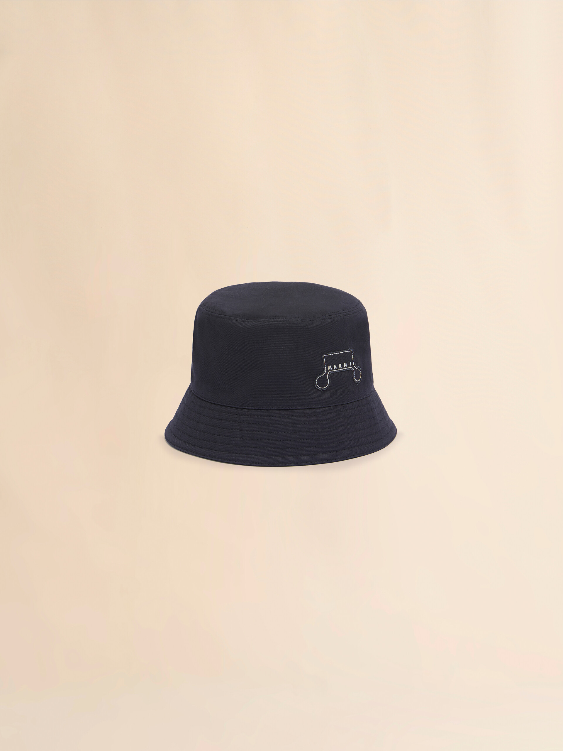 Deep blue organic gabardine bucket hat with Trunkaroo patch - Hats - Image 1