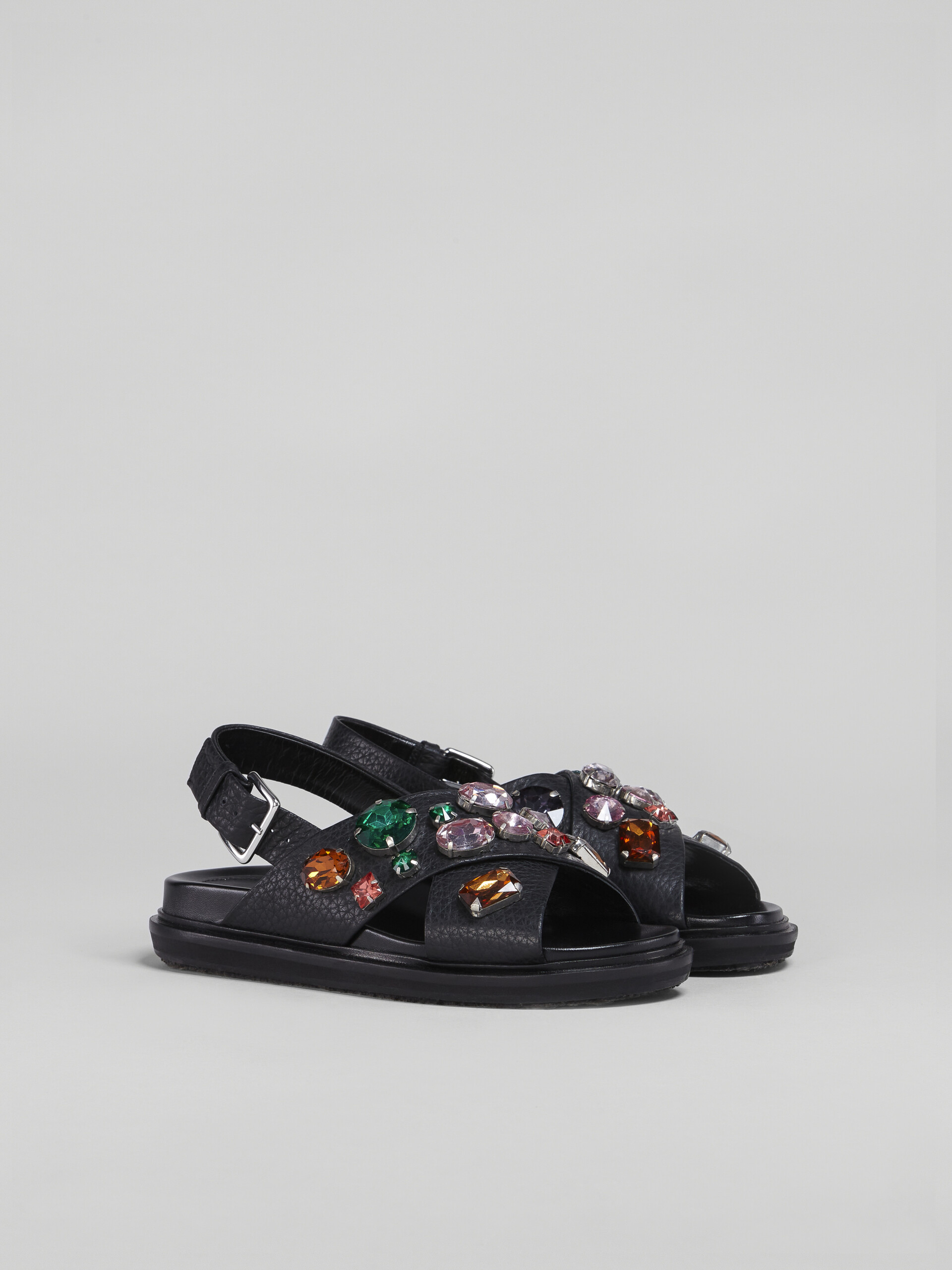 Black leather Fussbett with glass beads - Sandals - Image 2