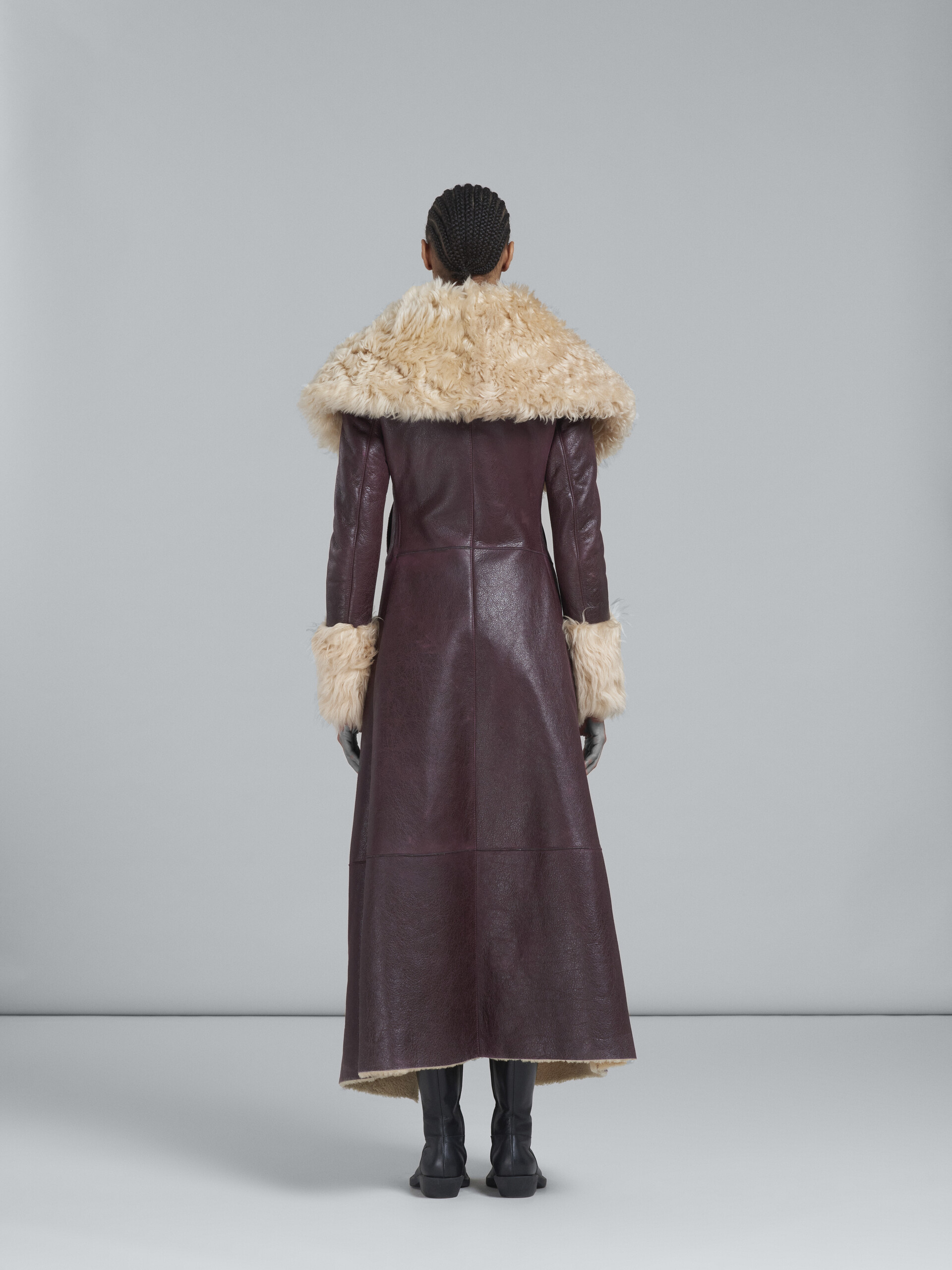 Burgundy shearling coat - Coat - Image 3