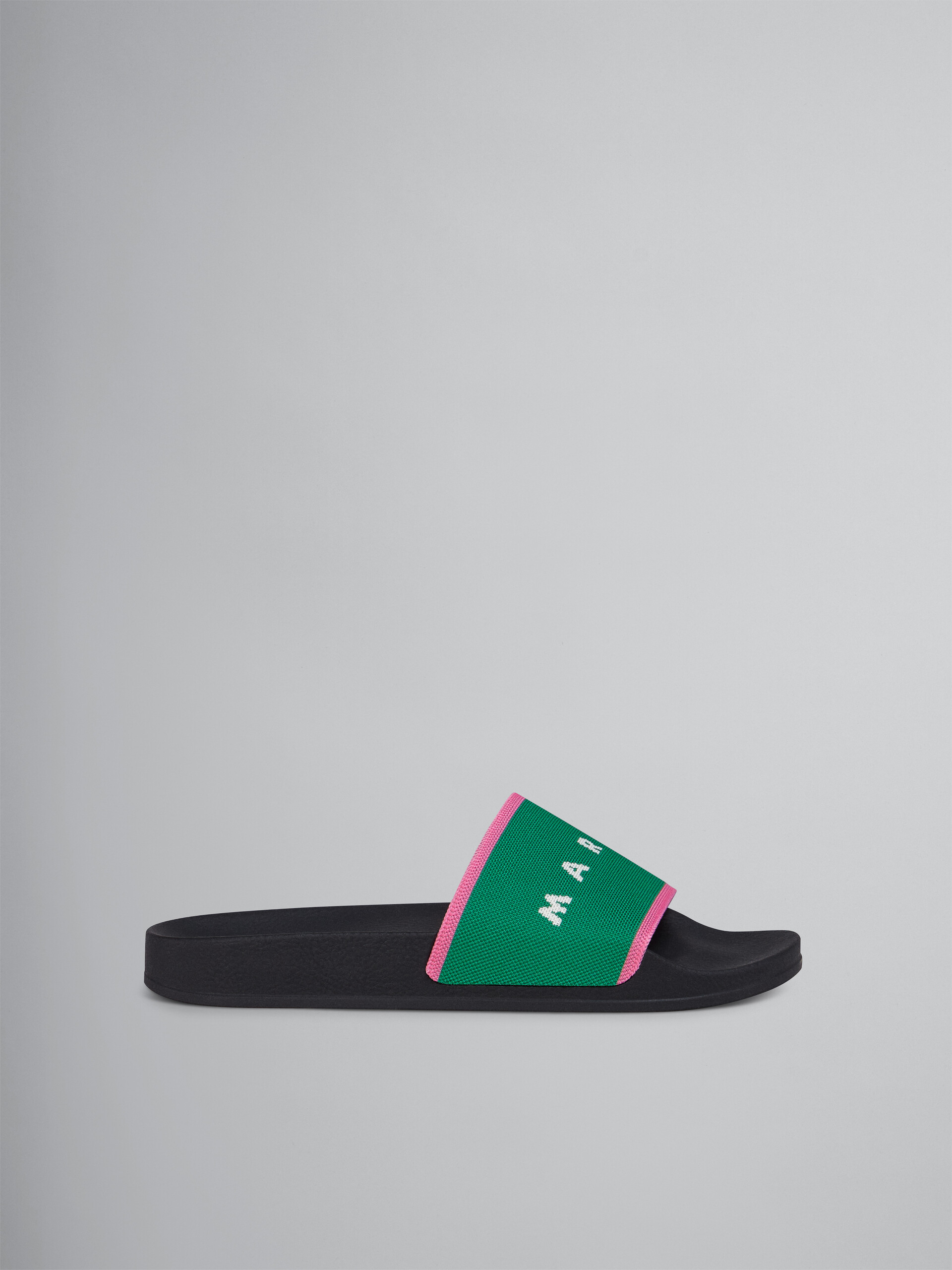 Mule en jacquard verte et rose avec logo stretch - Sandales - Image 1