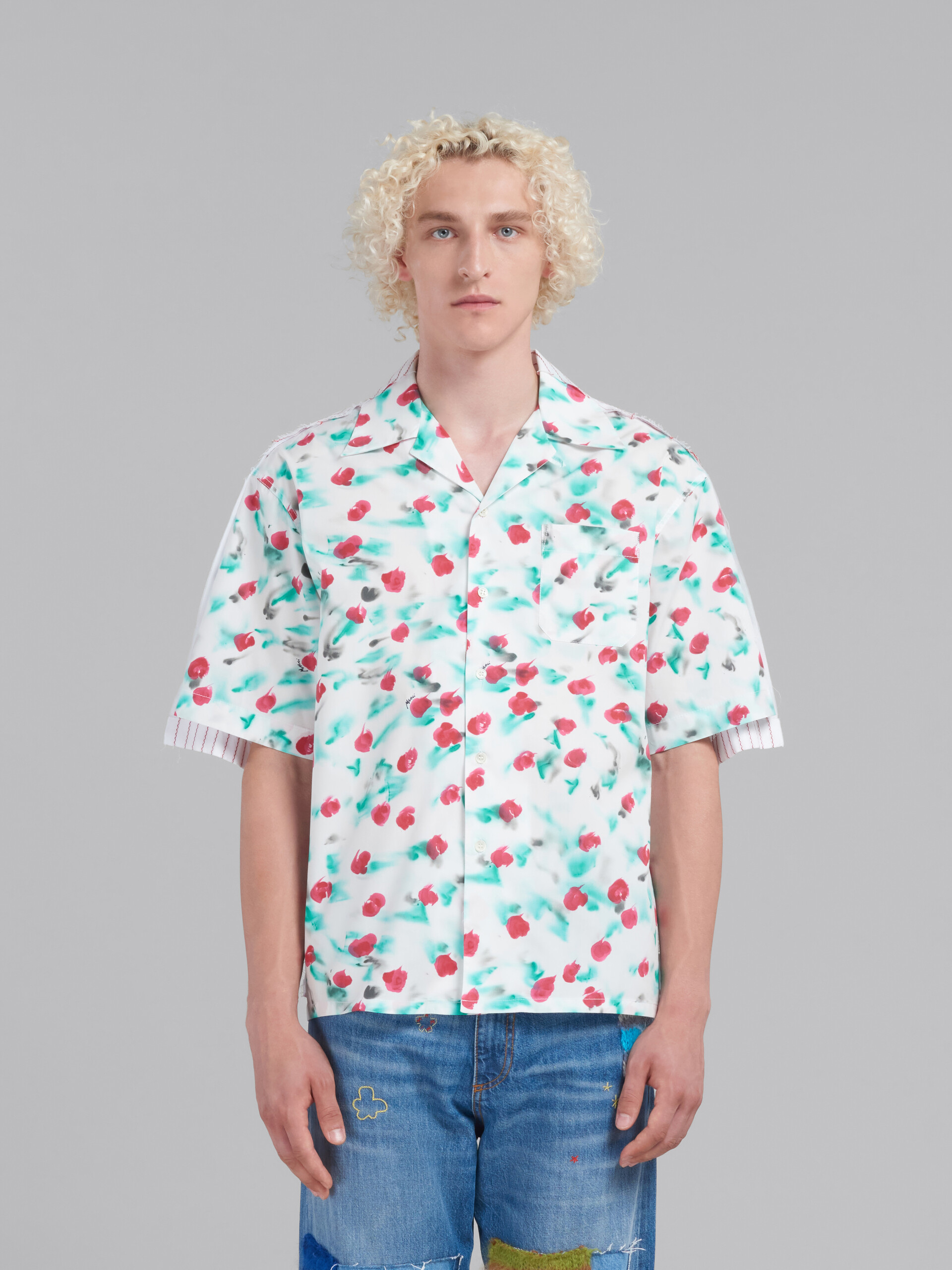 White poplin bowling shirt with contrast back - Shirts - Image 2