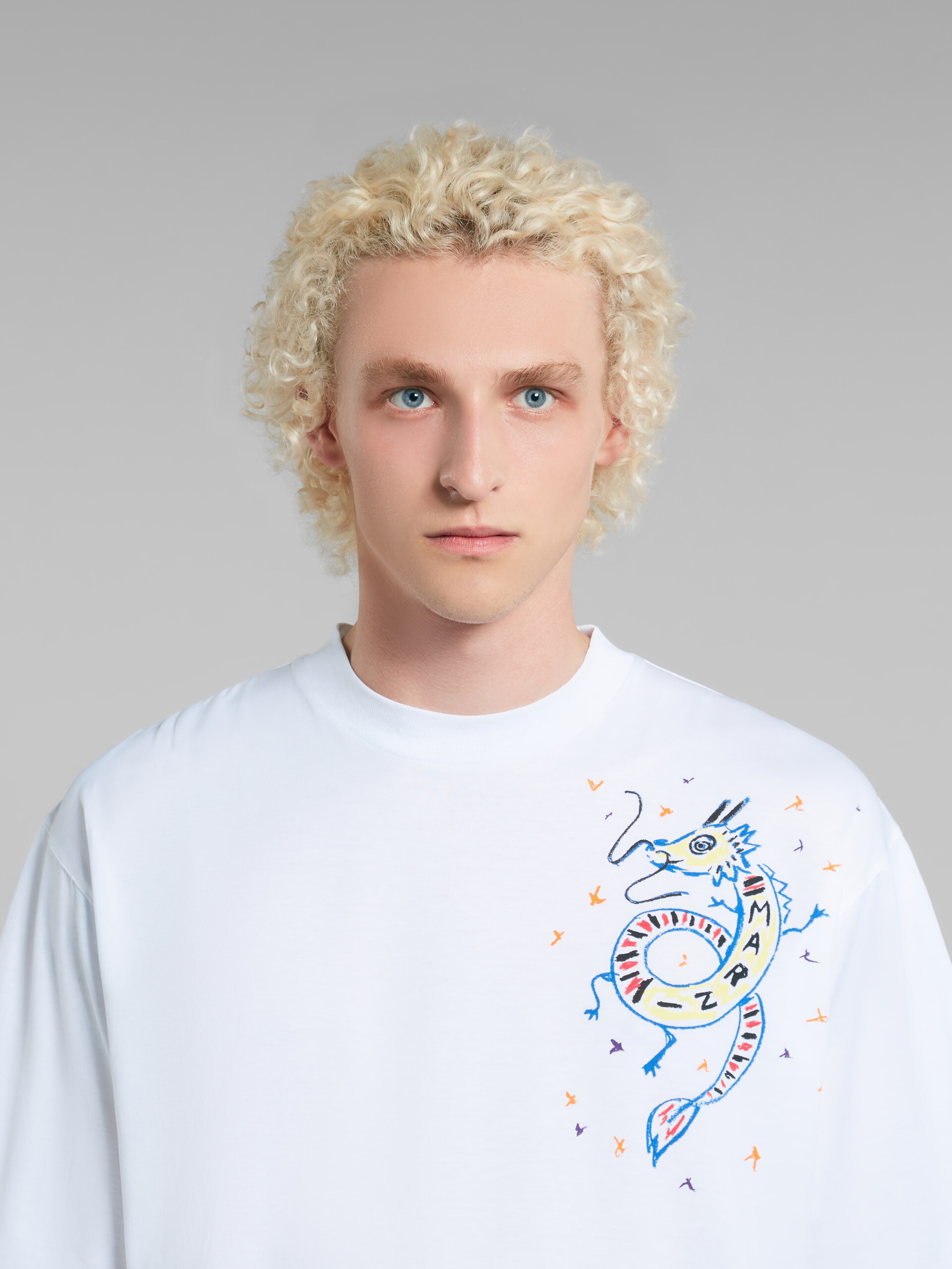 White bio jersey T-shirt with dragon print - T-shirts - Image 4