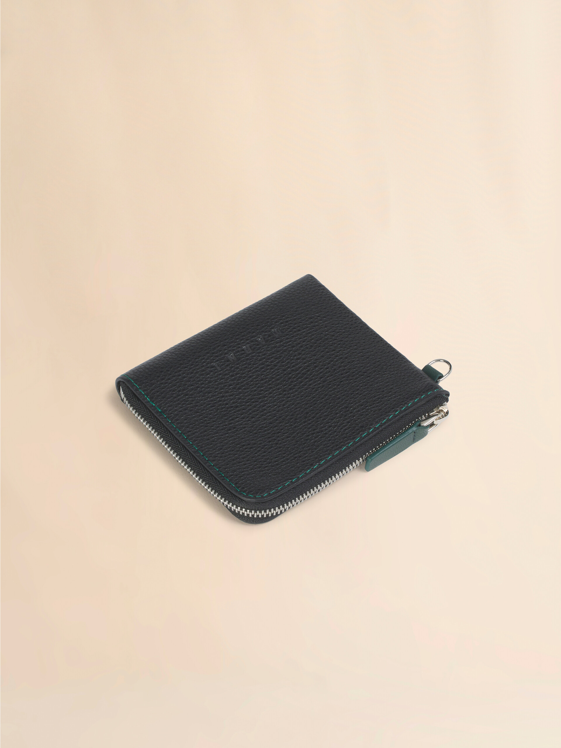 ブルー レザー製ラウンドファスナーウォレット、コントラストステッチ入り - 財布 - Image 4