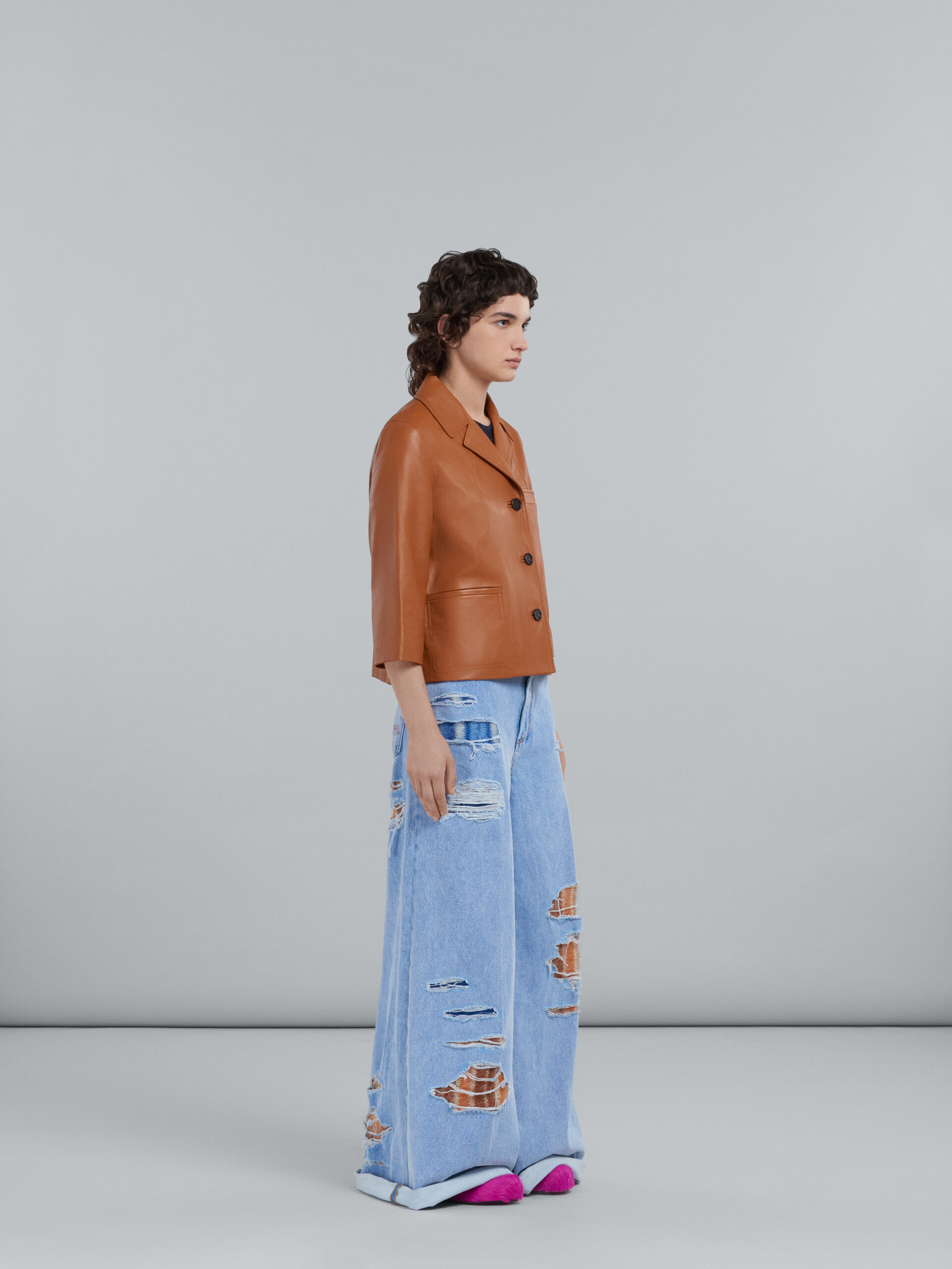 Flared trousers in light blue denim and mohair - Pants - Image 5