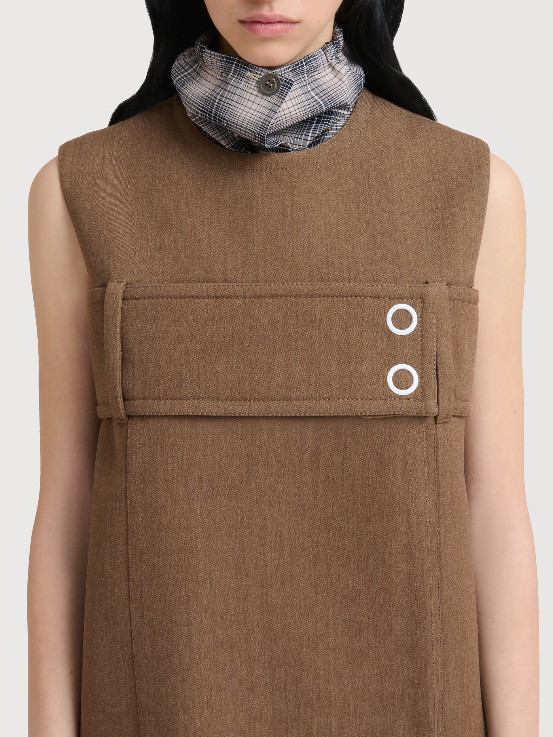 Brown checked poplin yoke with buttons - Accessories - Image 3