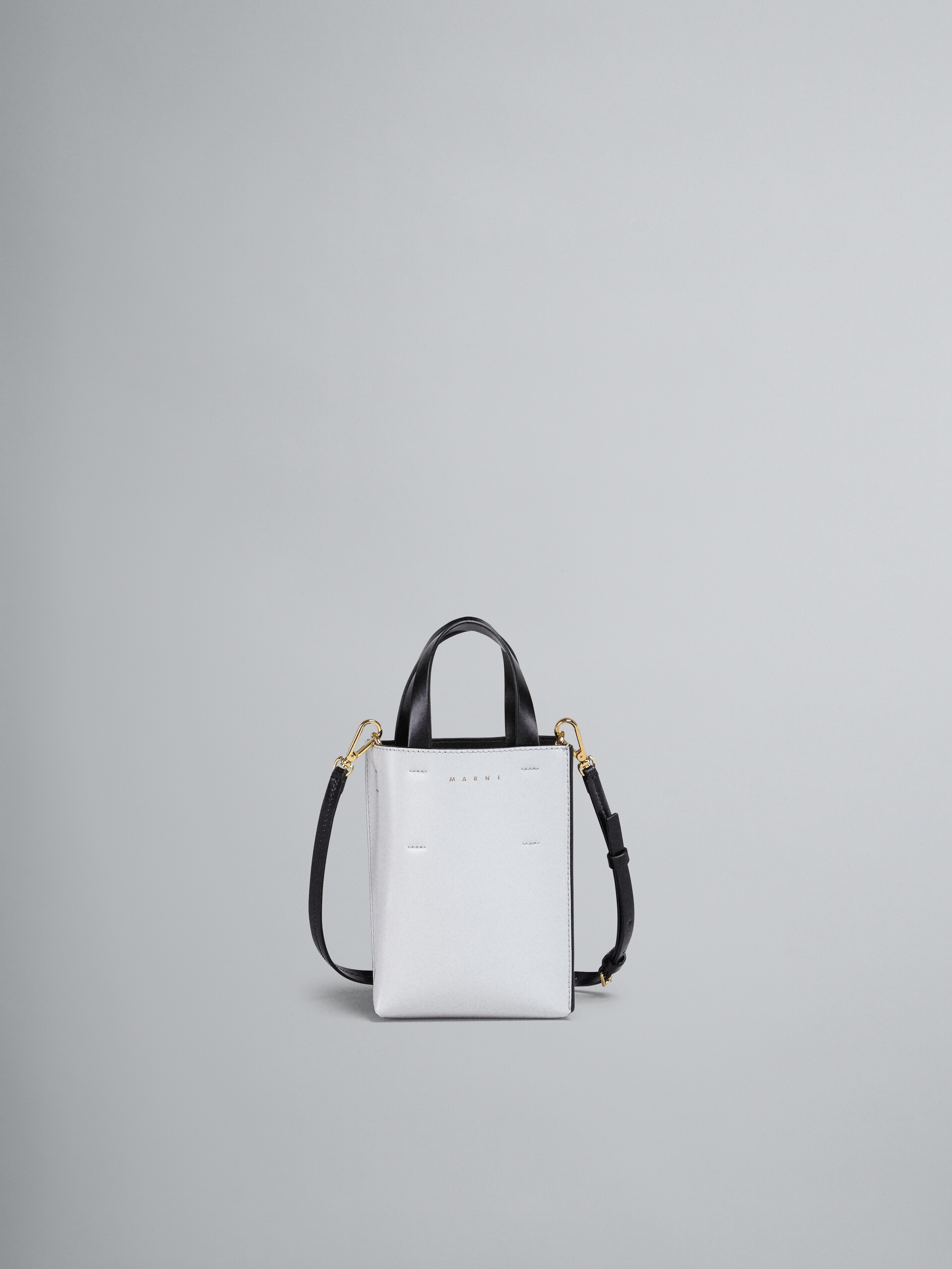 White and black polished leather nano MUSEO tote bag - Shopping Bags - Image 1