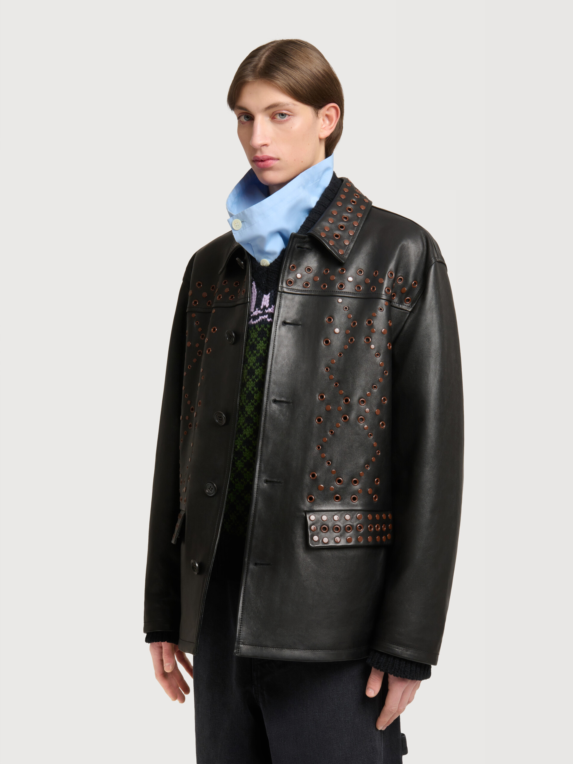 Black leather jacket with studded front - Jackets - Image 3