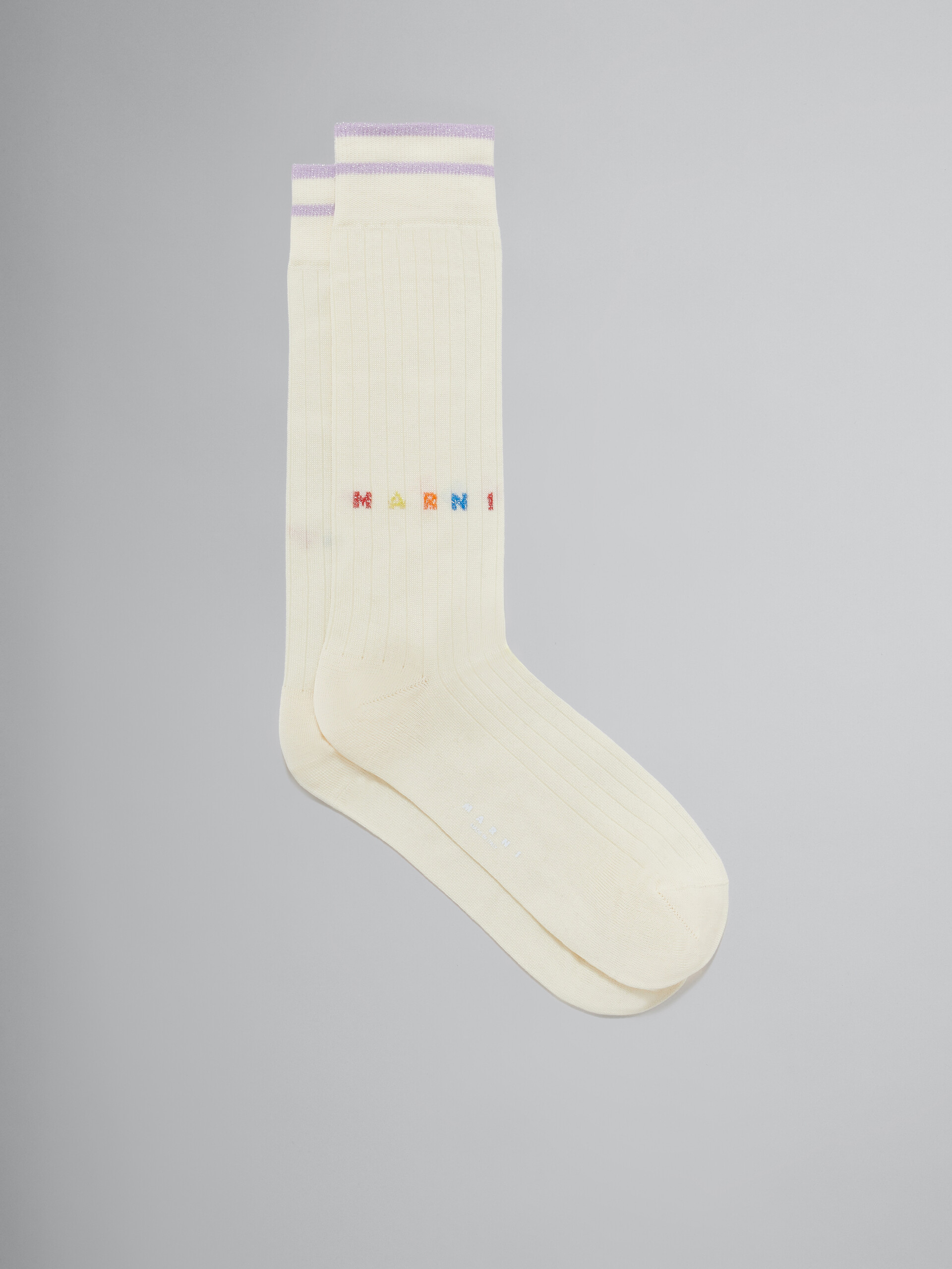 White cotton socks with Lurex logo - Socks - Image 1