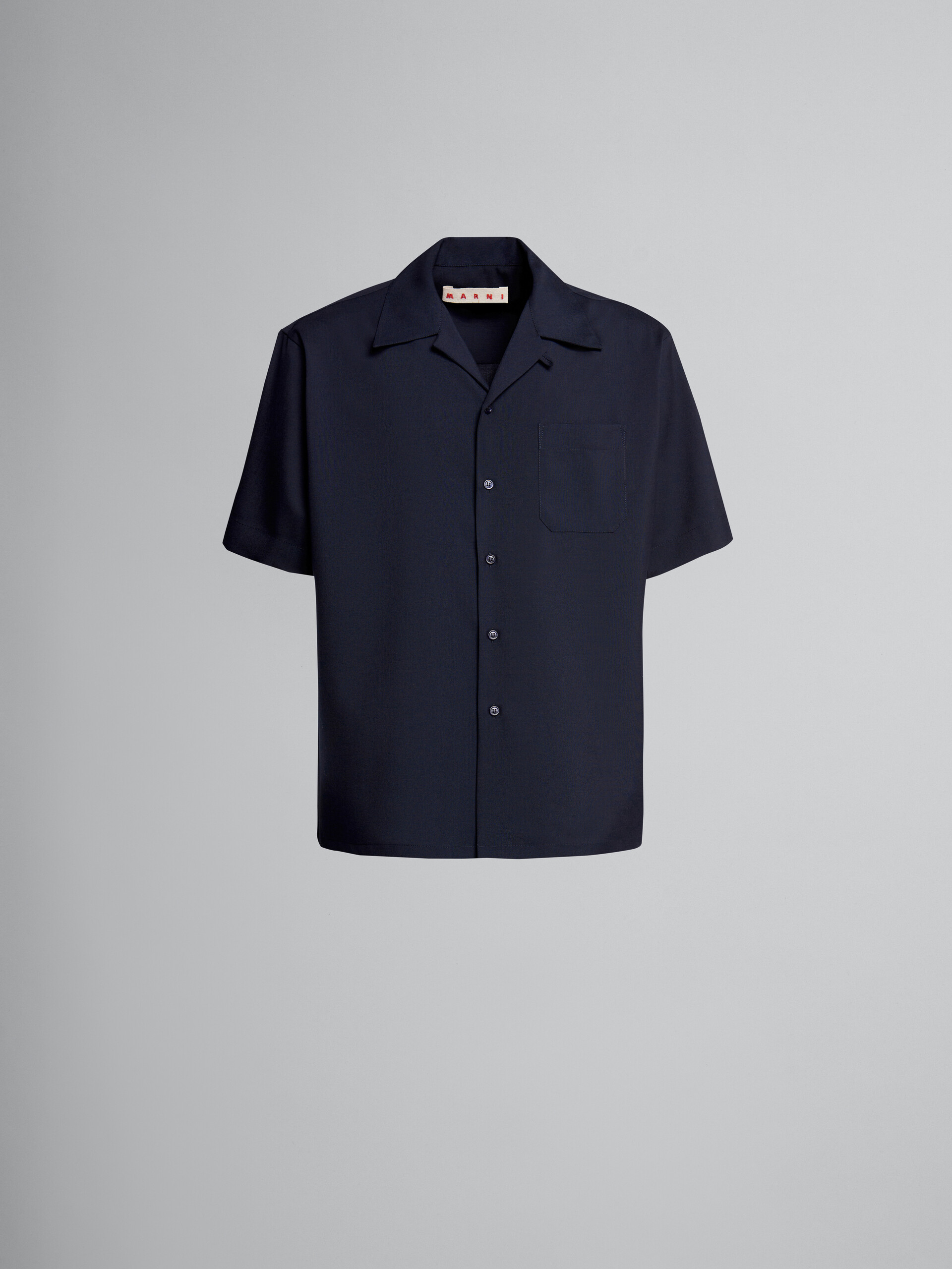 Blue tropical wool bowling shirt - Shirts - Image 1