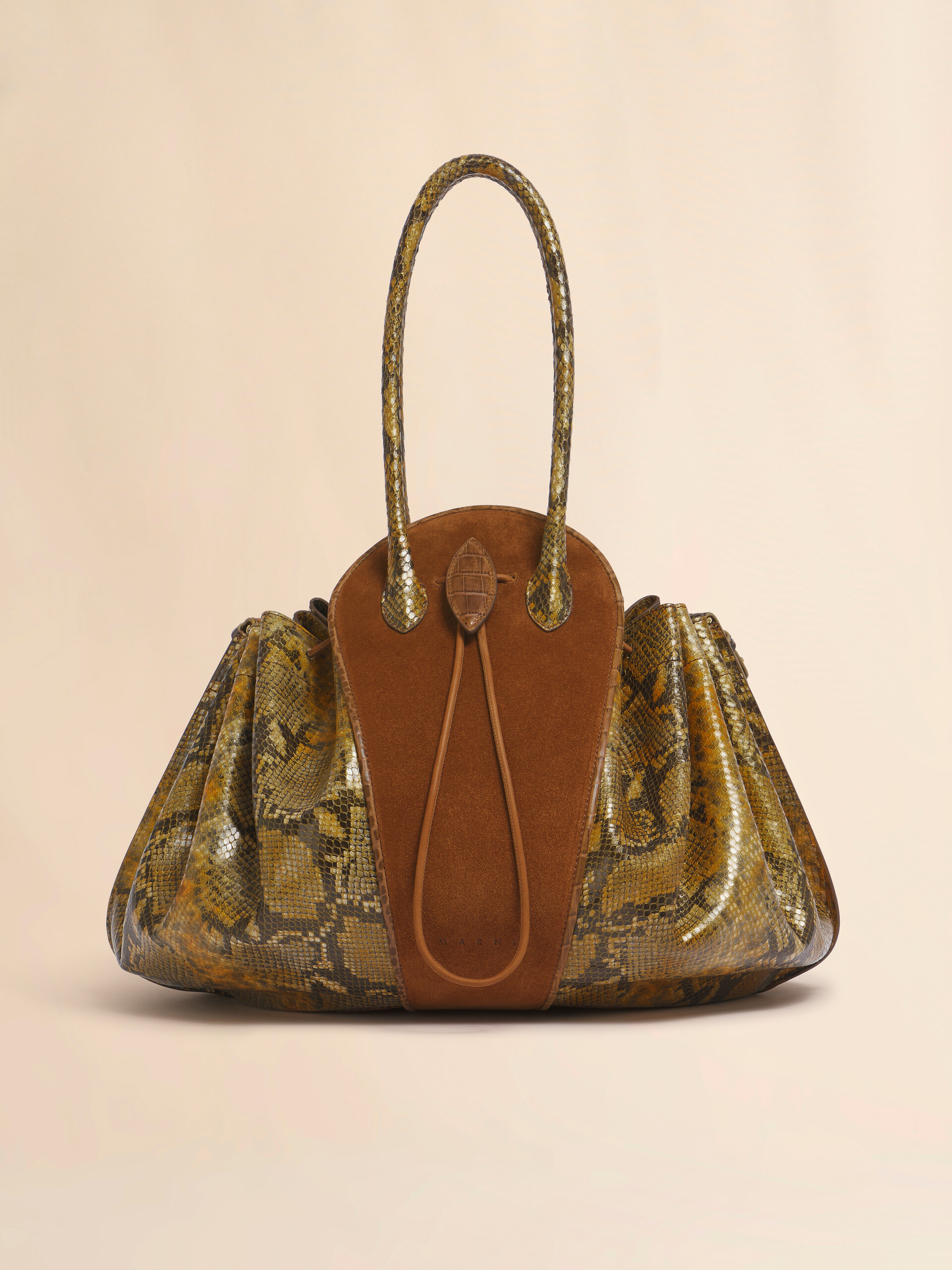 Brown suede and python-print leather Tulipea large handbag - Shoulder Bags - Image 1