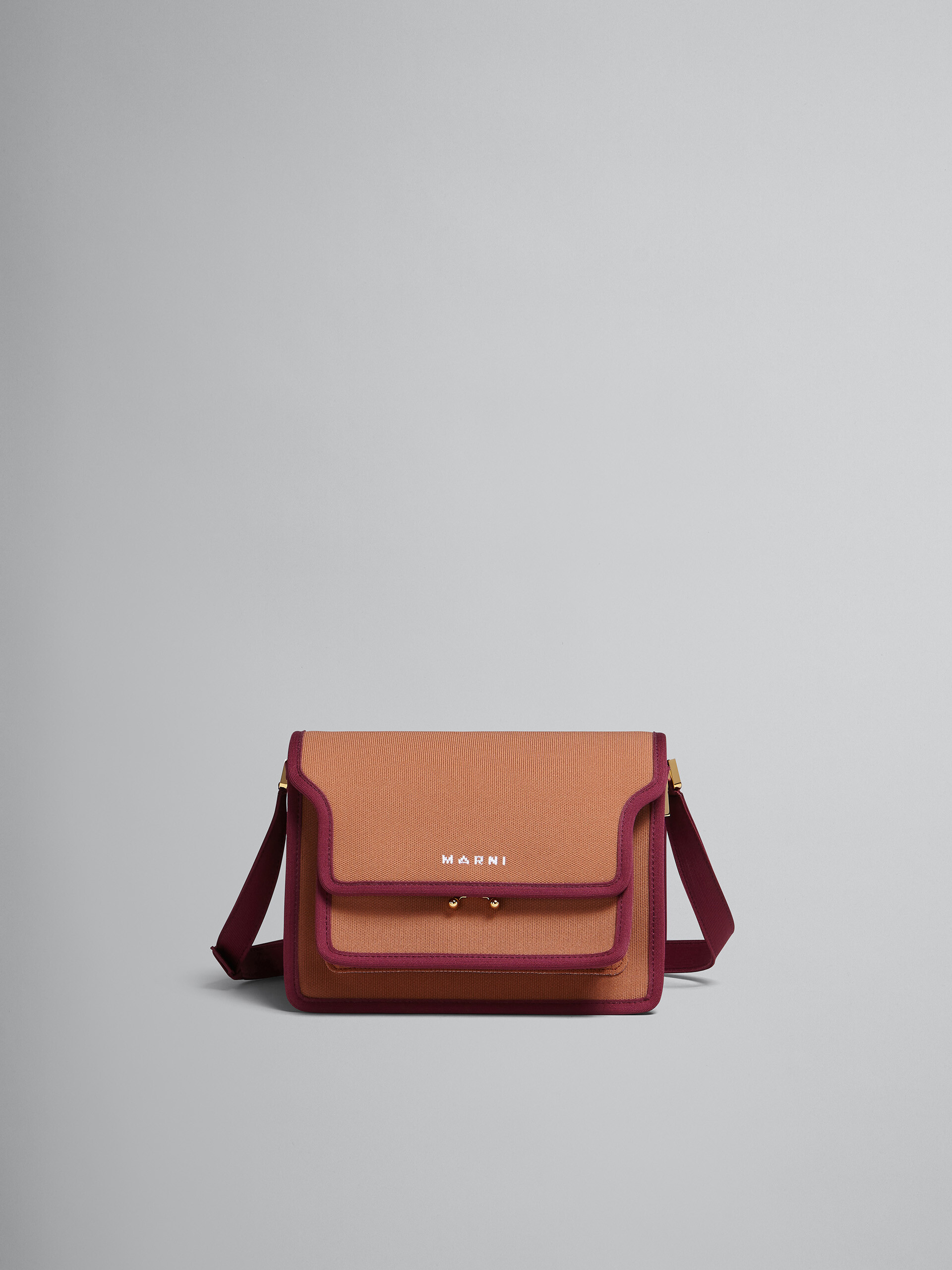 TRUNK SOFT medium bag in brown and purple jacquard - Shoulder Bags - Image 1