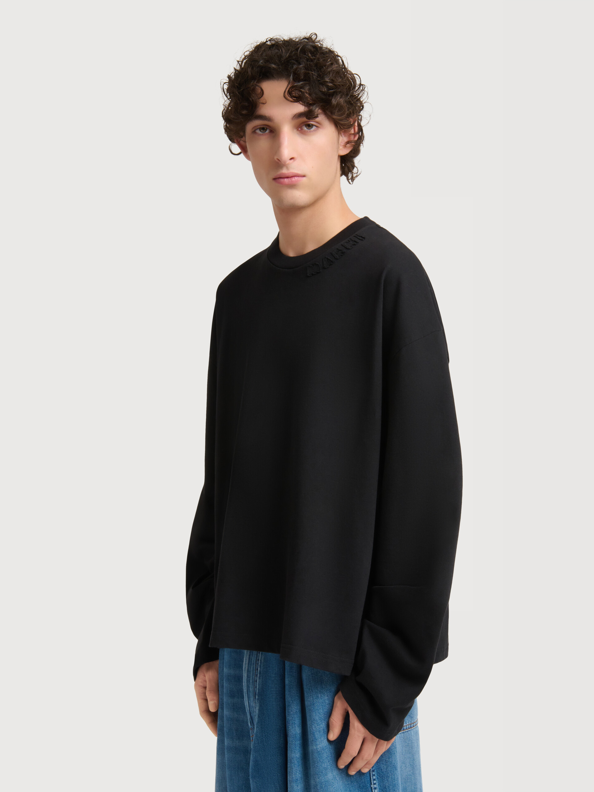 Black cotton long-sleeved T-shirt with patch logo - Shirts - Image 3