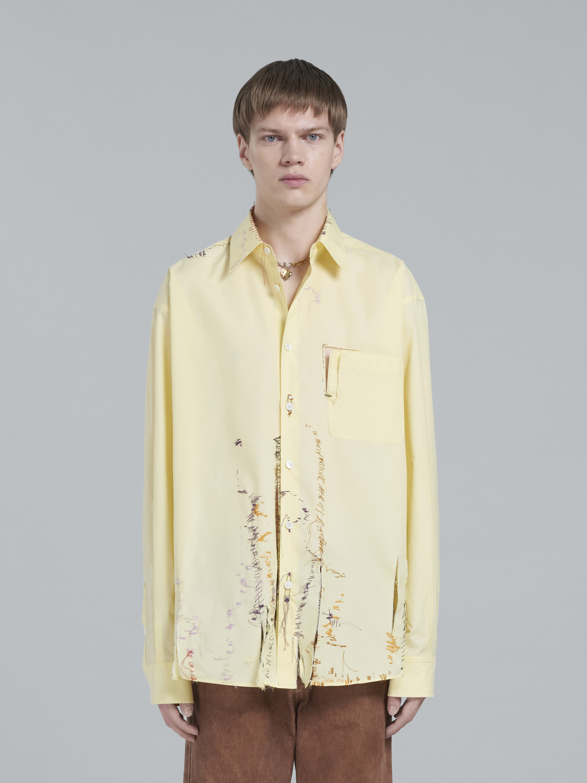 Yellow relaxed-fit cotton shirt with tears - Shirts - Image 2