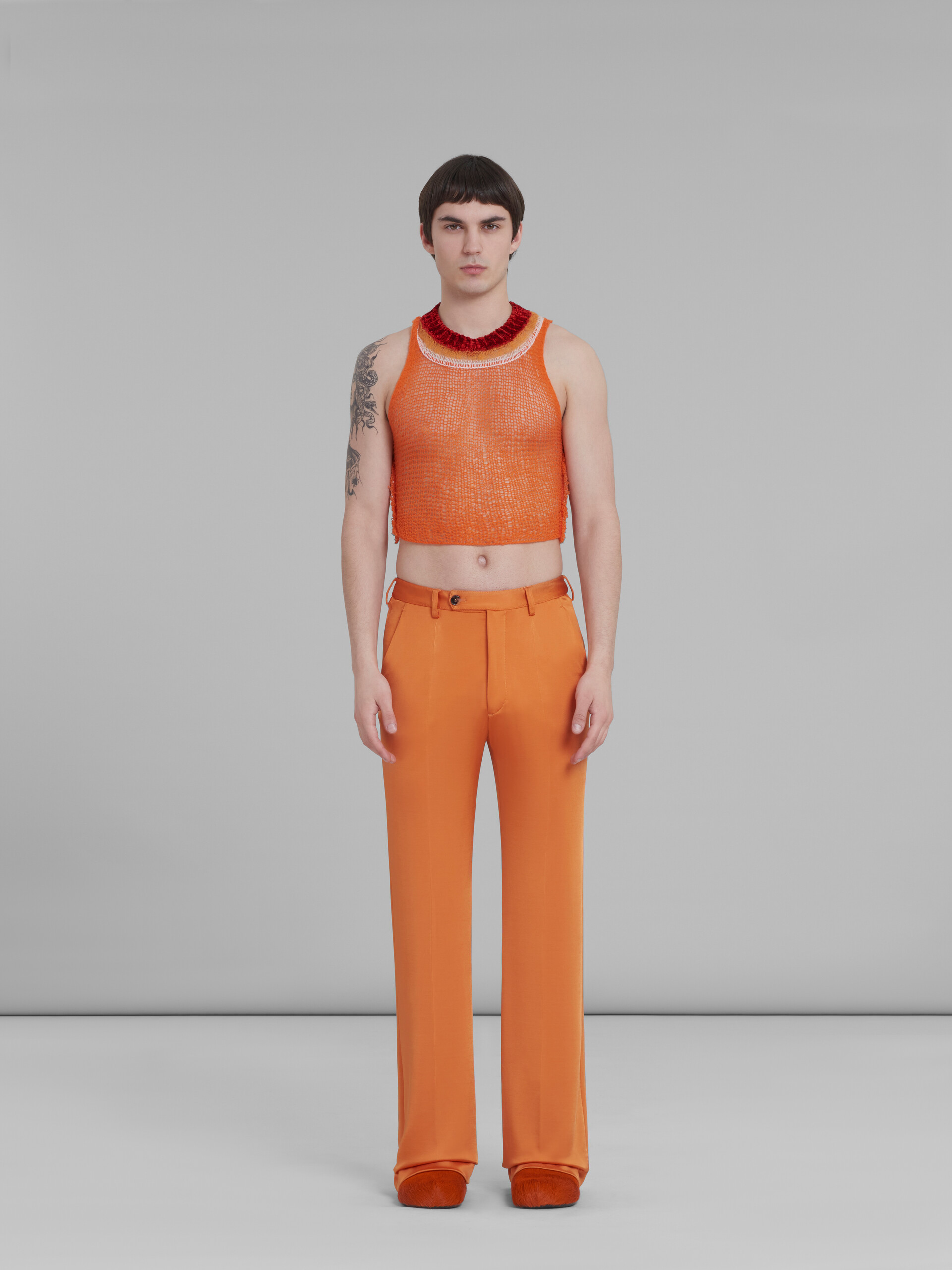 Orange stretch viscose organzine trousers - Pants - Image 2