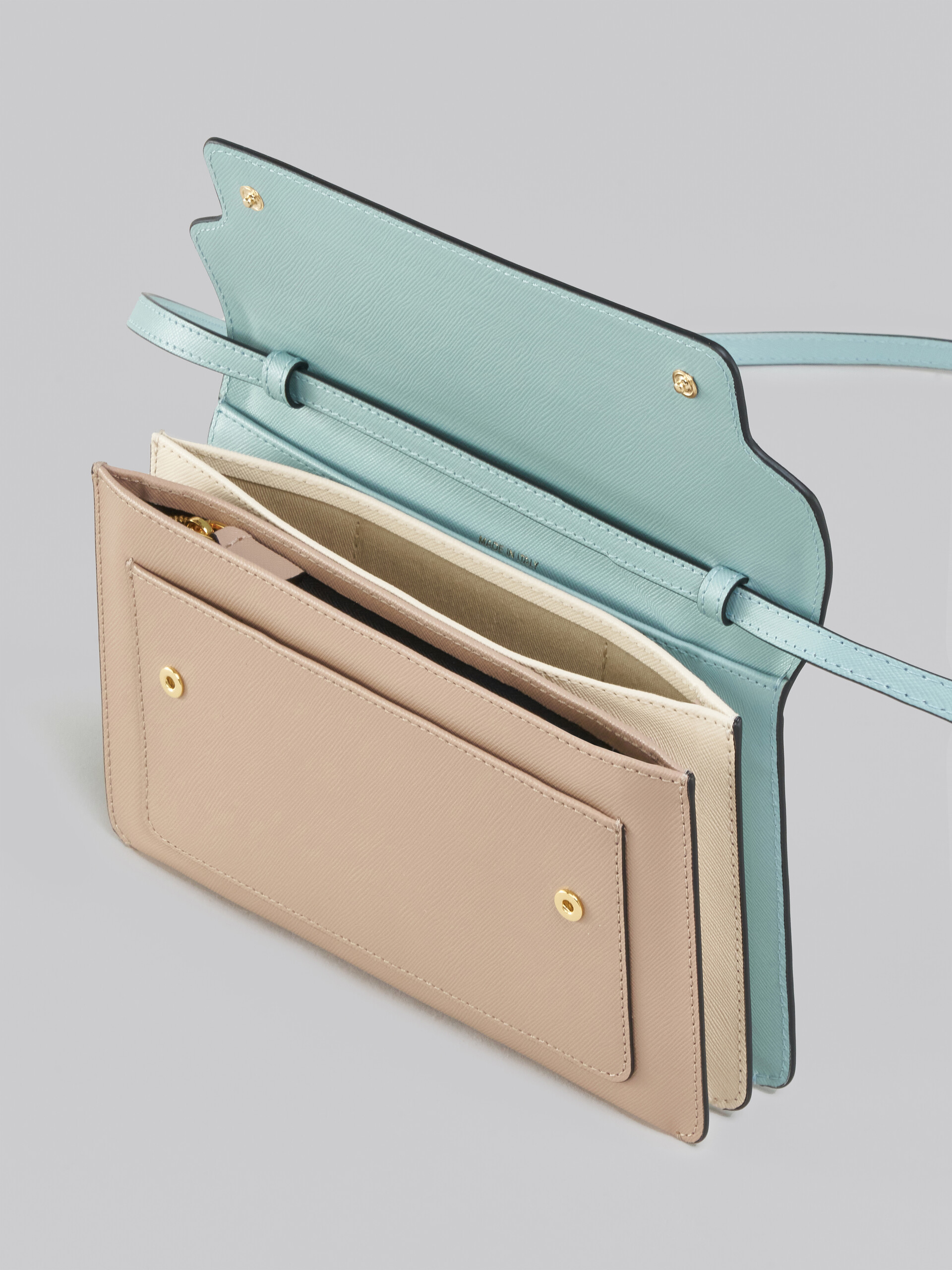 Trunk Clutch in light blue beige and white saffiano leather - Pochette - Image 4