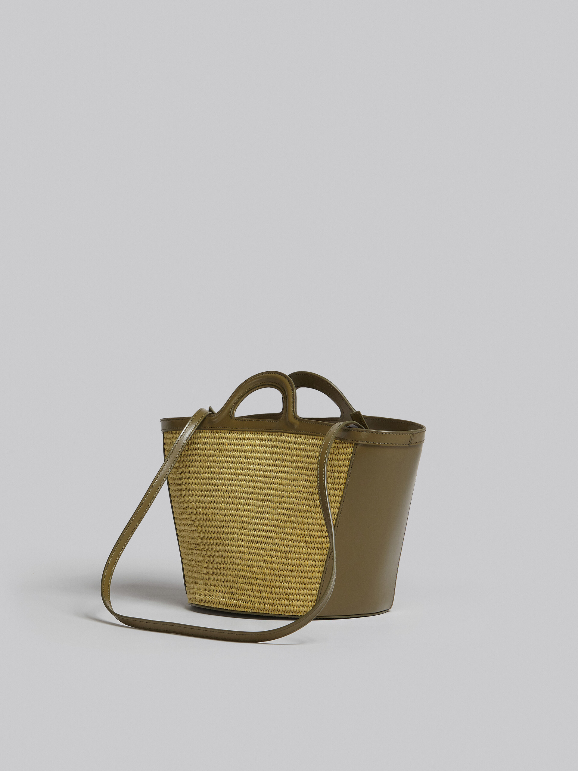 Tropicalia Small Bag in olive green leather and raffia - Handbag - Image 3