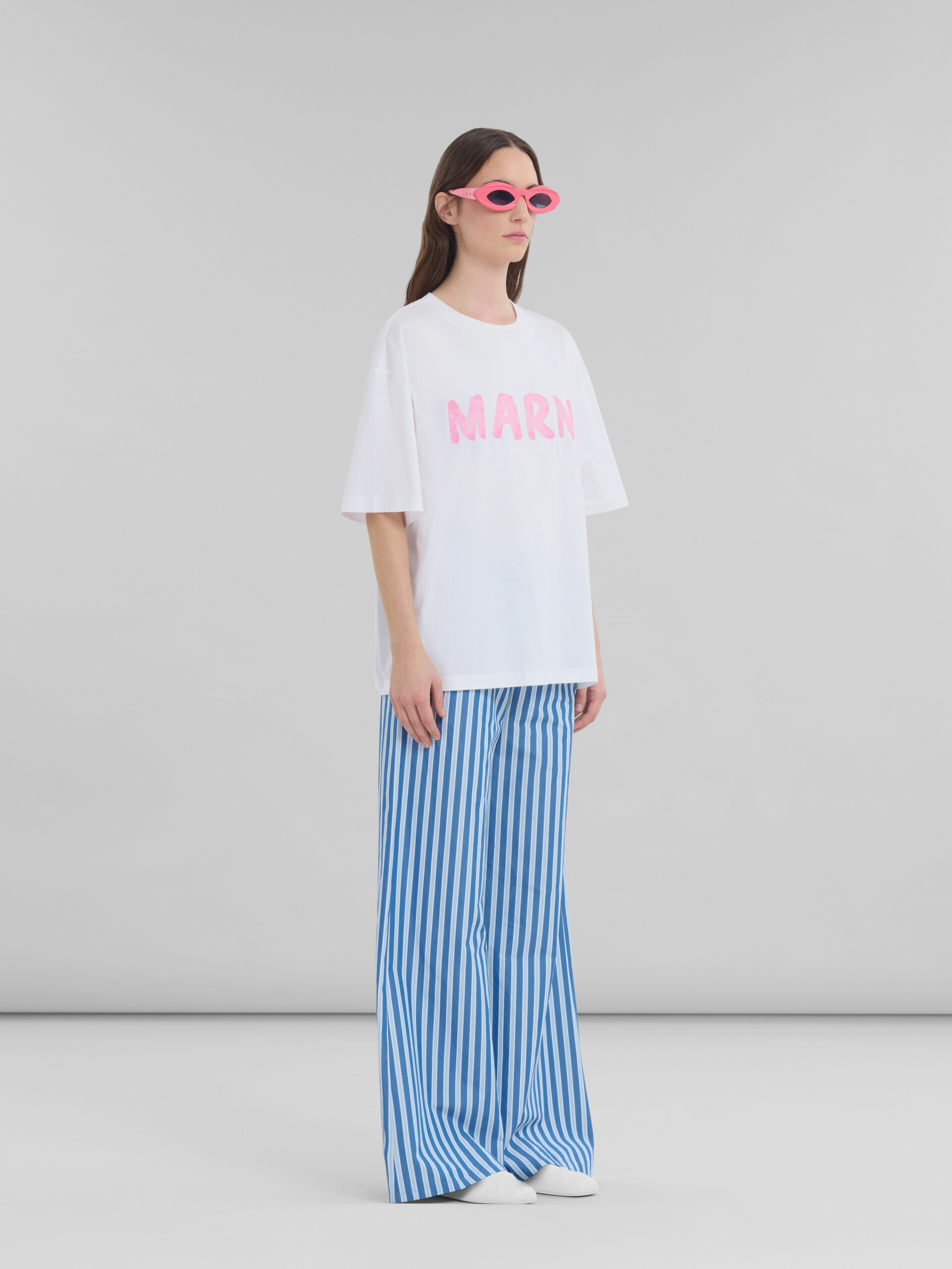 Blue and white striped organic poplin pyjama trousers - Pants - Image 5