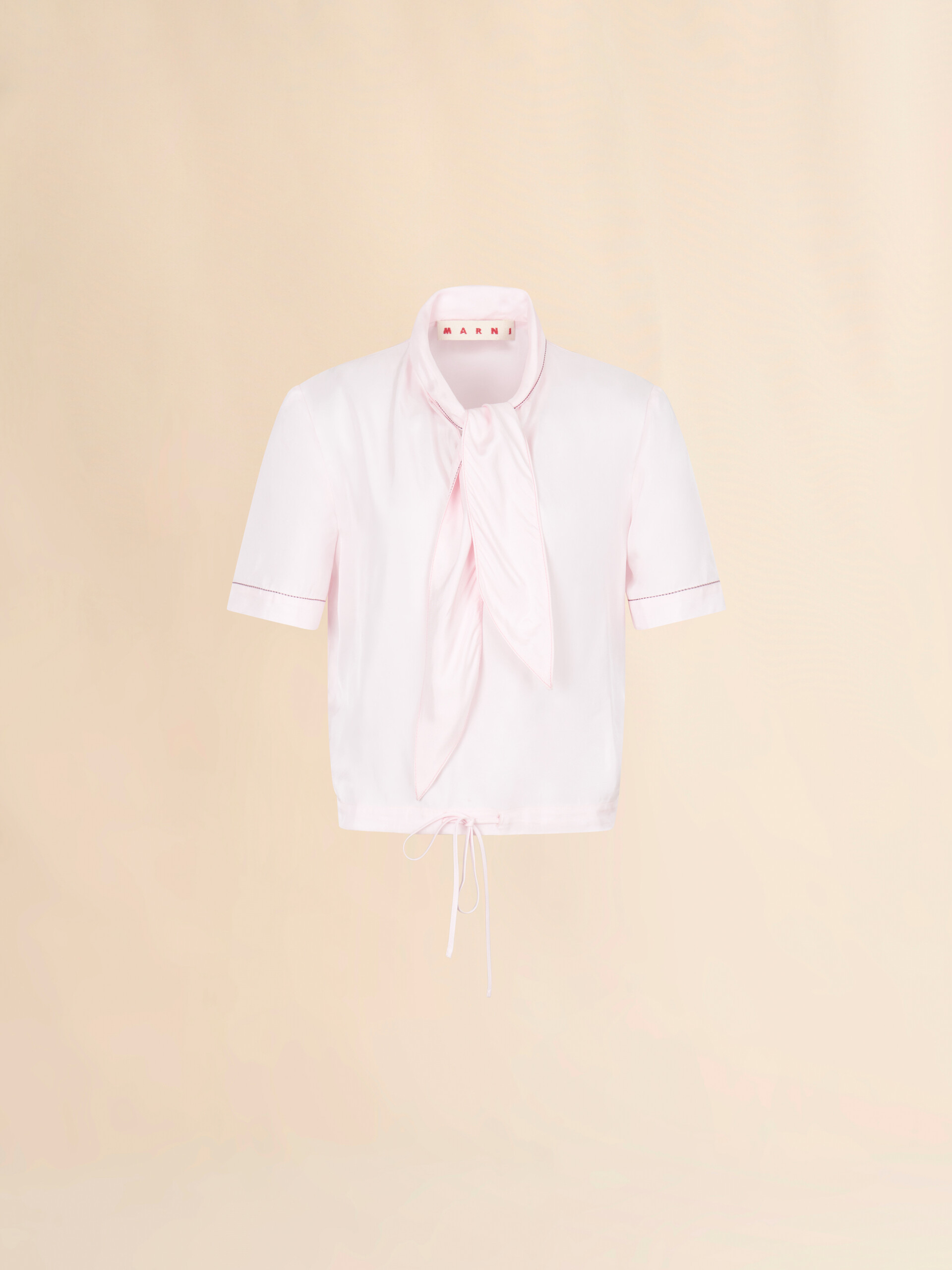Pink viscose twill top with neck tie - Shirts - Image 1