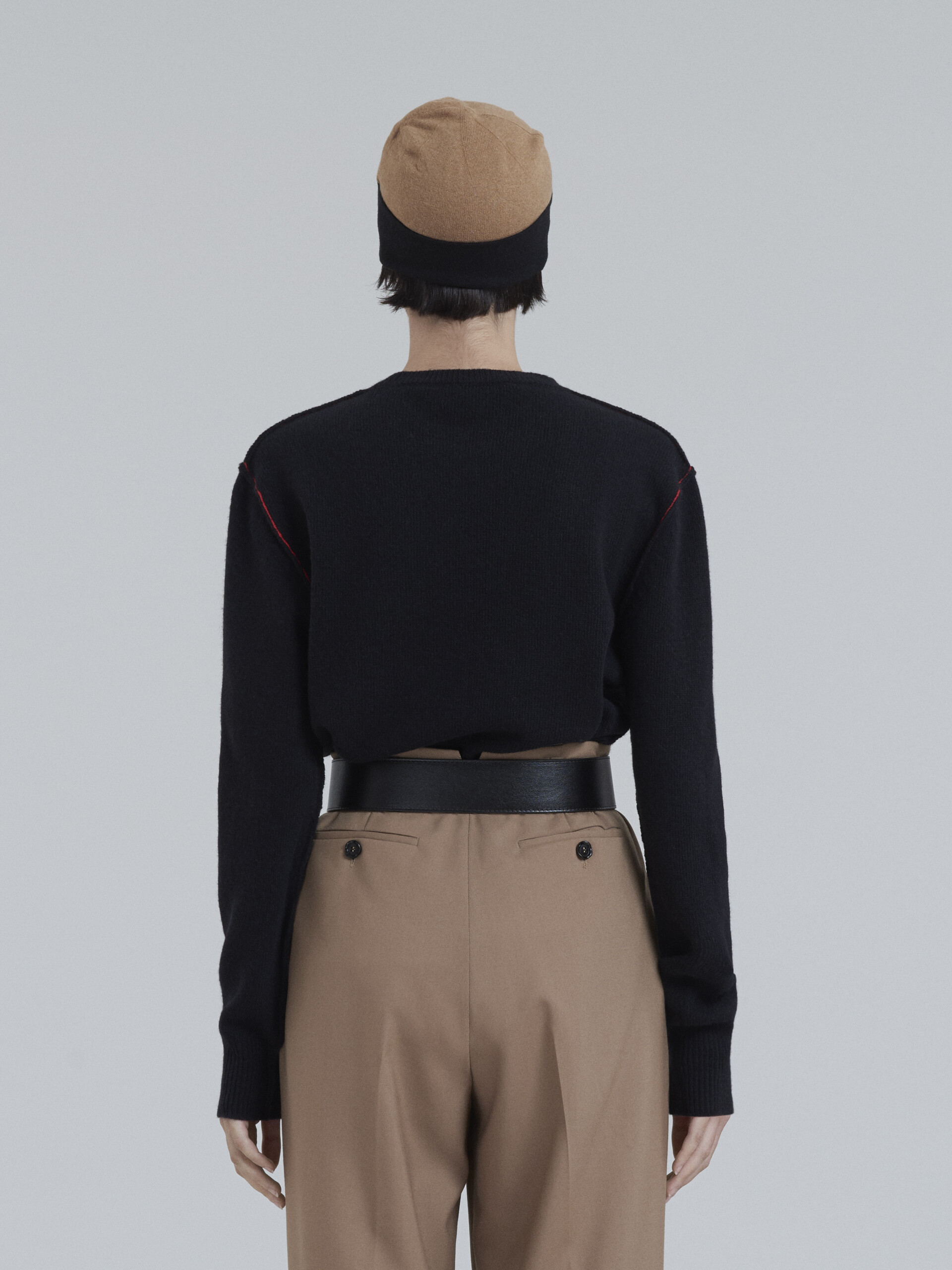 Black Shetland wool long-sleeved sweater with embroidered Marni logo - Pullovers - Image 3