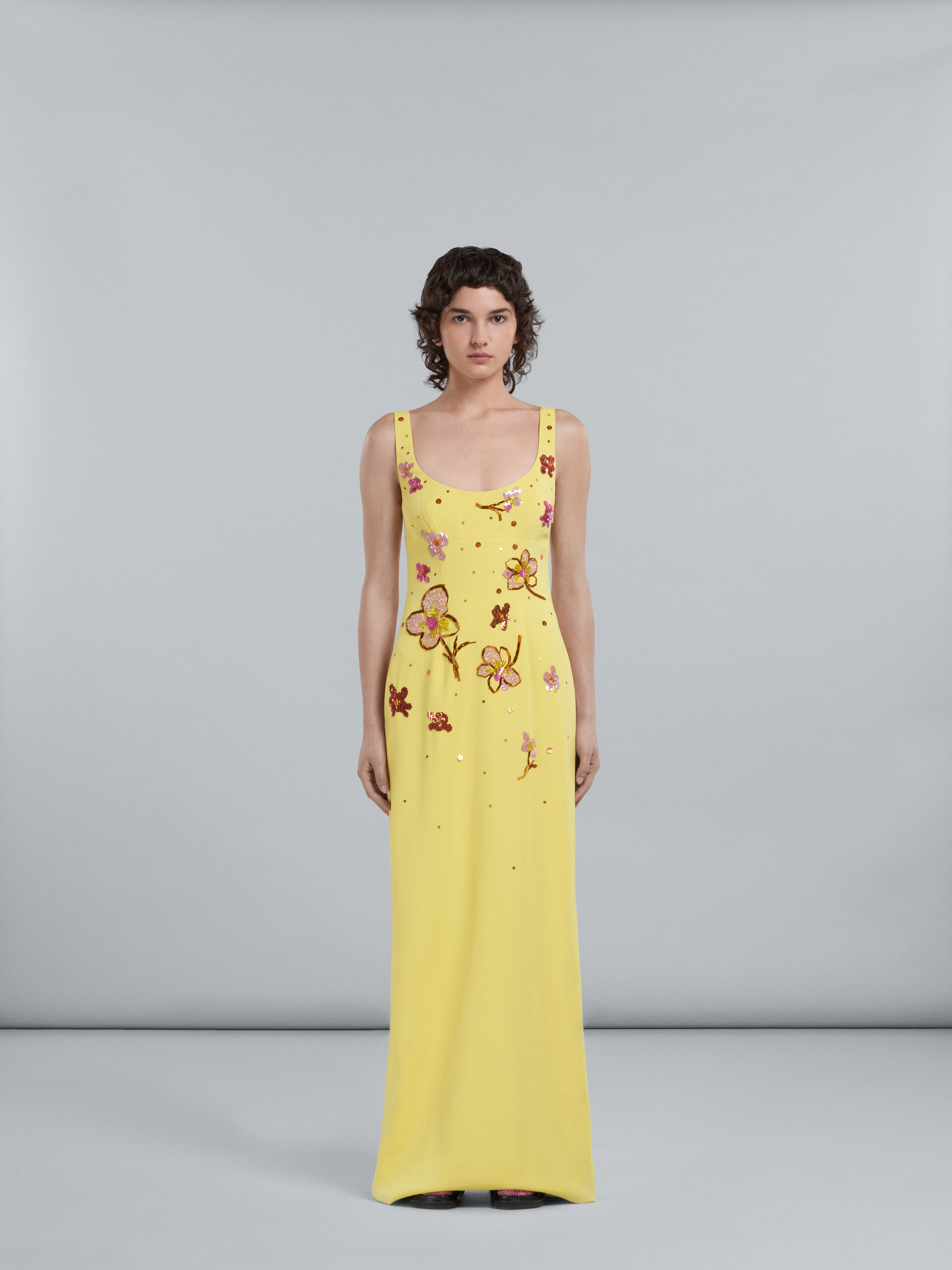 Yellow cady long dress with sequins - Dresses - Image 2