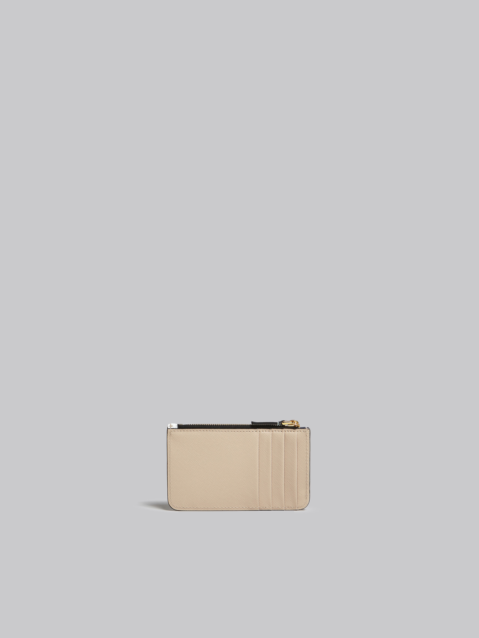 Light green white and brown saffiano leather card case