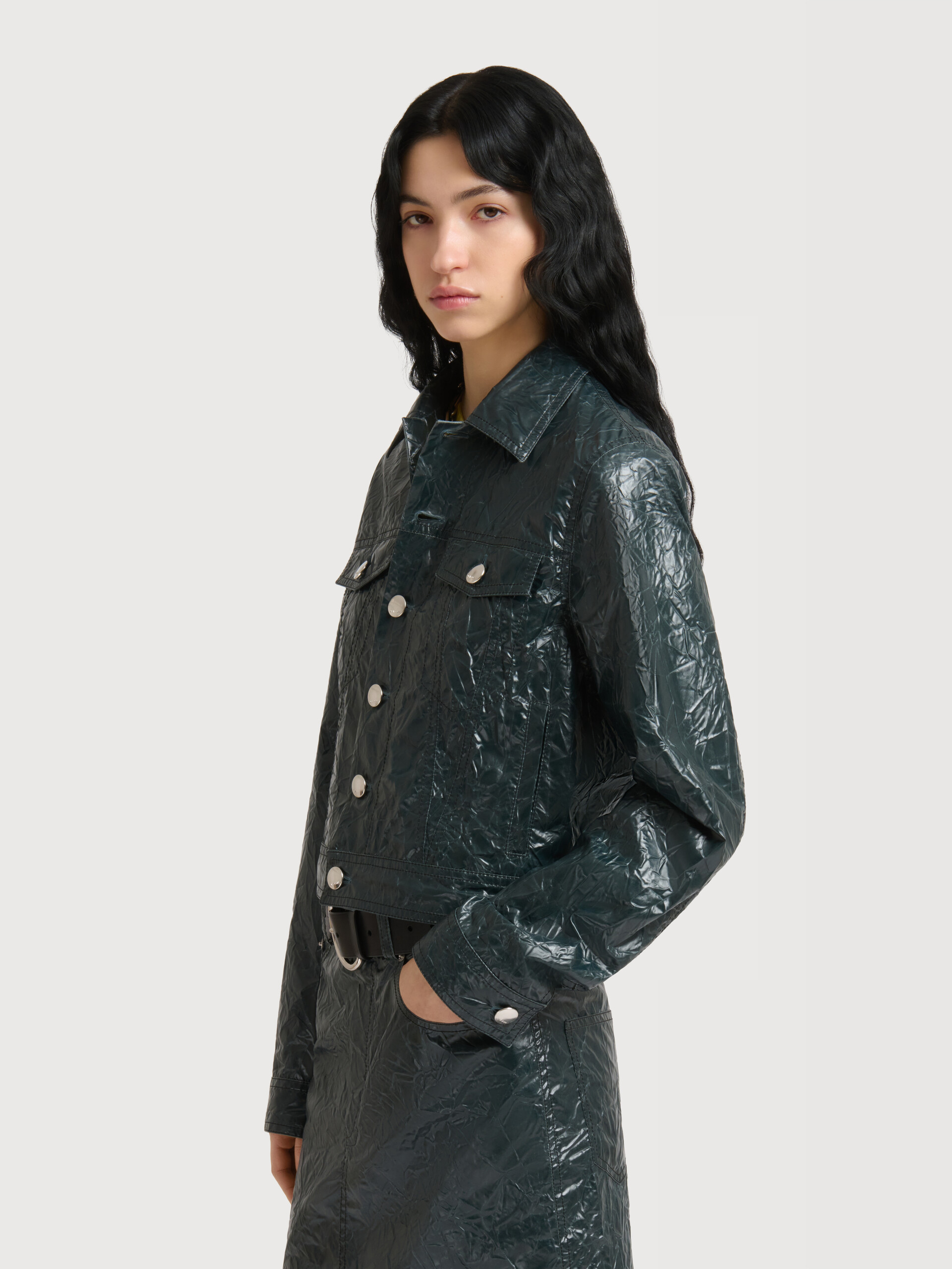 Deep green crinkled taffeta jacket - Jackets - Image 3