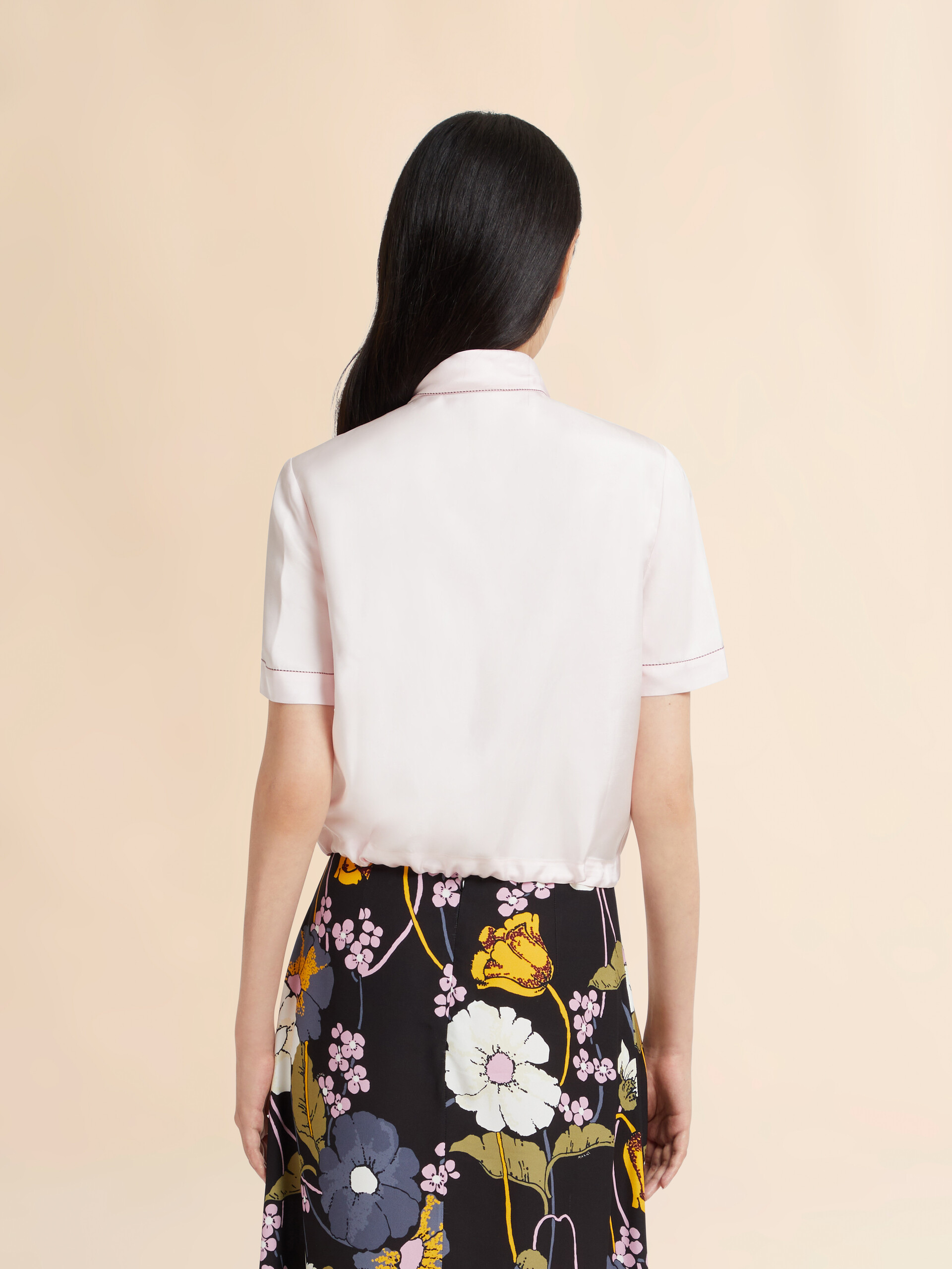 Pink viscose twill top with neck tie - Shirts - Image 3