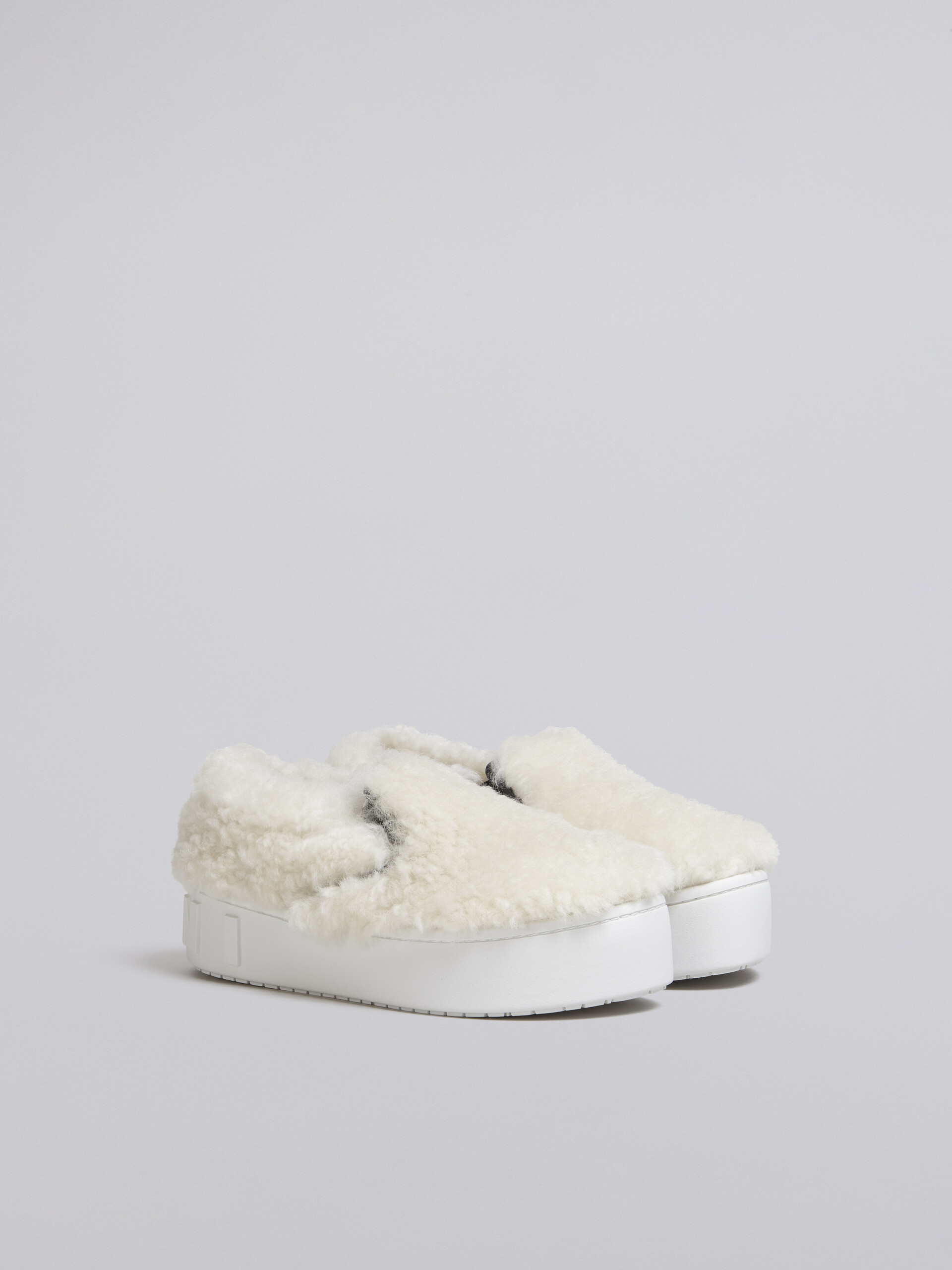 White shearling slip-on sneaker with maxi Marni logo - Sneakers - Image 2