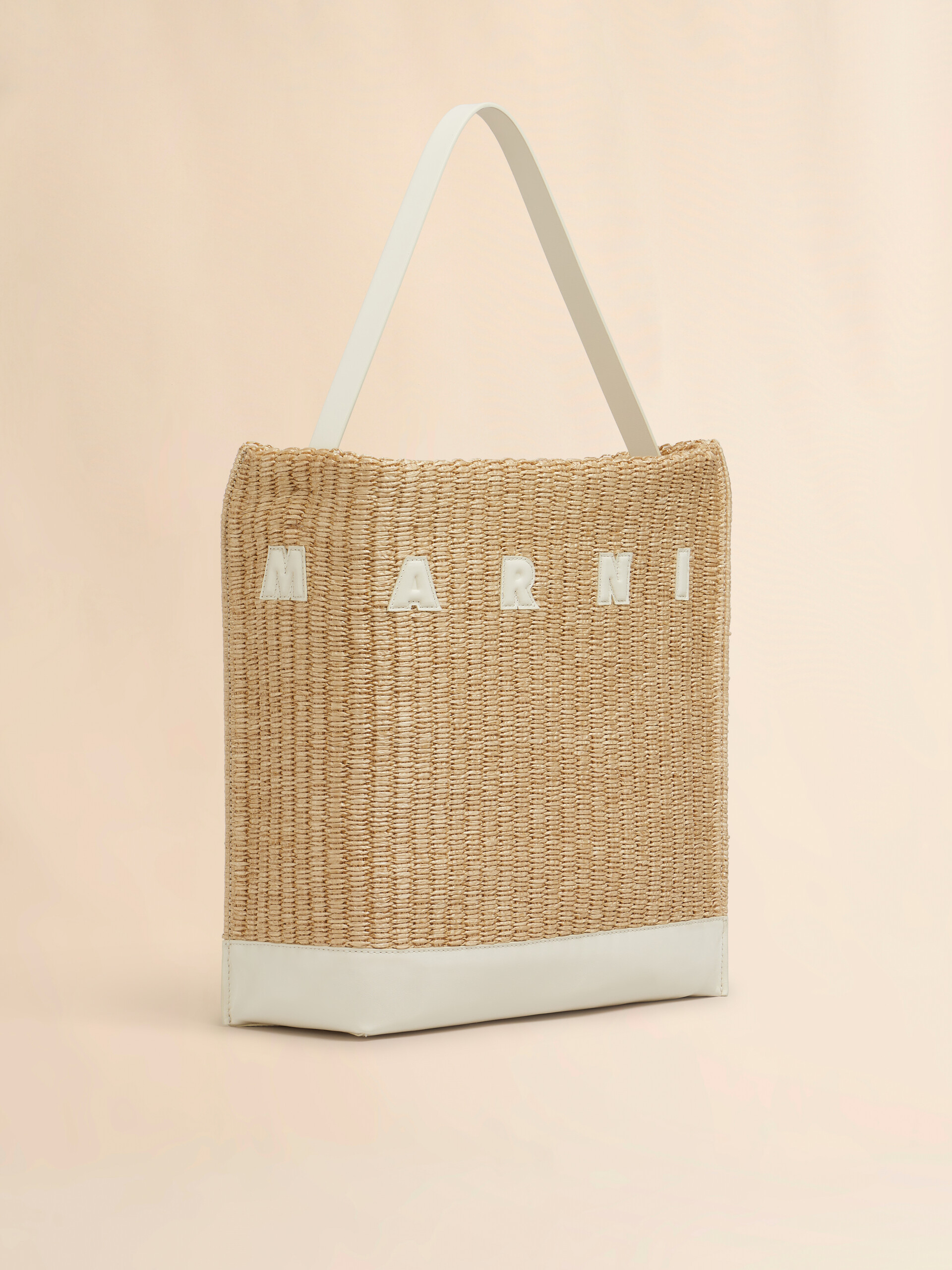 Medium natural woven fabric Museo hobo bag with leather patches - Shopping Bags - Image 1