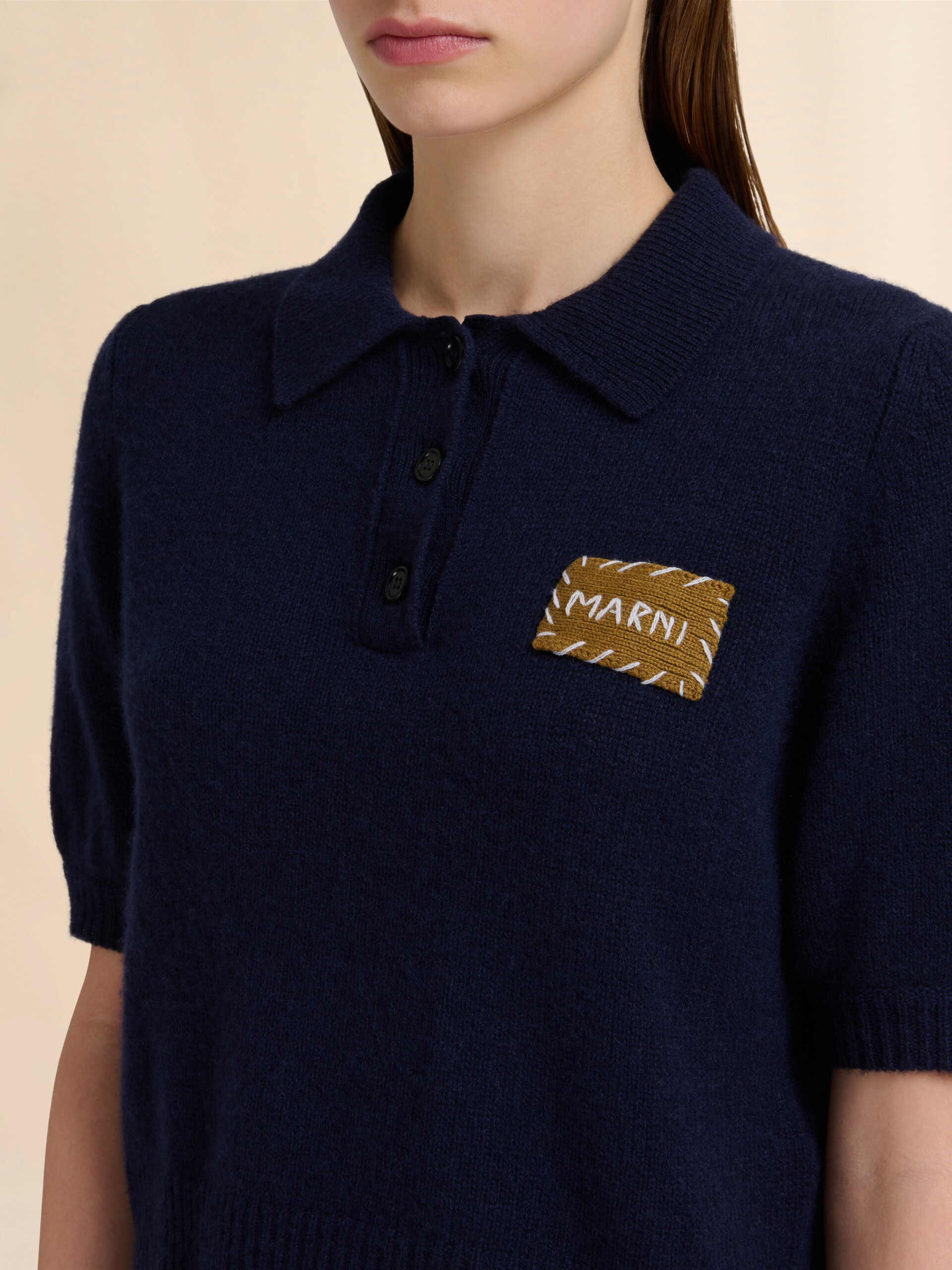 Grey cashmere polo jumper with Marni patch - Shirts - Image 4