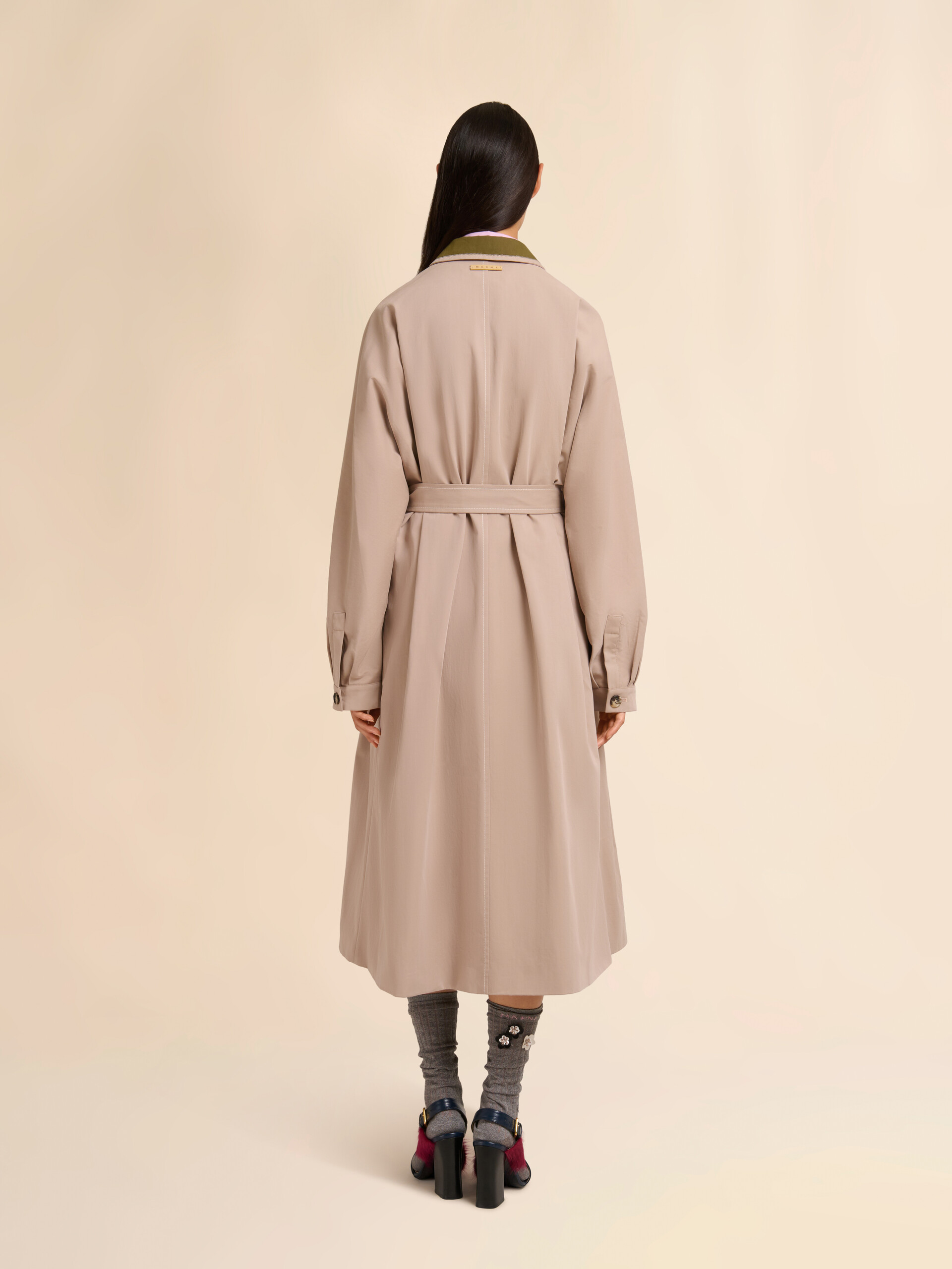 Beige gabardine trench coat with contrast collar - Coats - Image 3