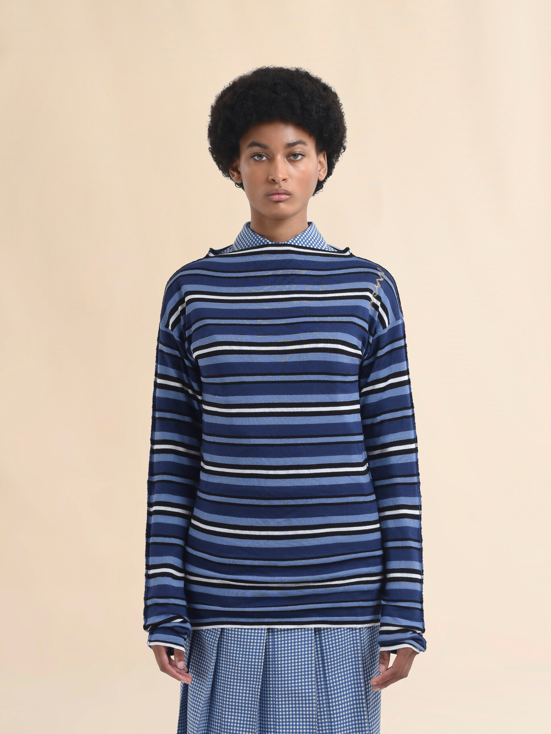 Striped knitted top with contrasting back panel - Pullovers - Image 2