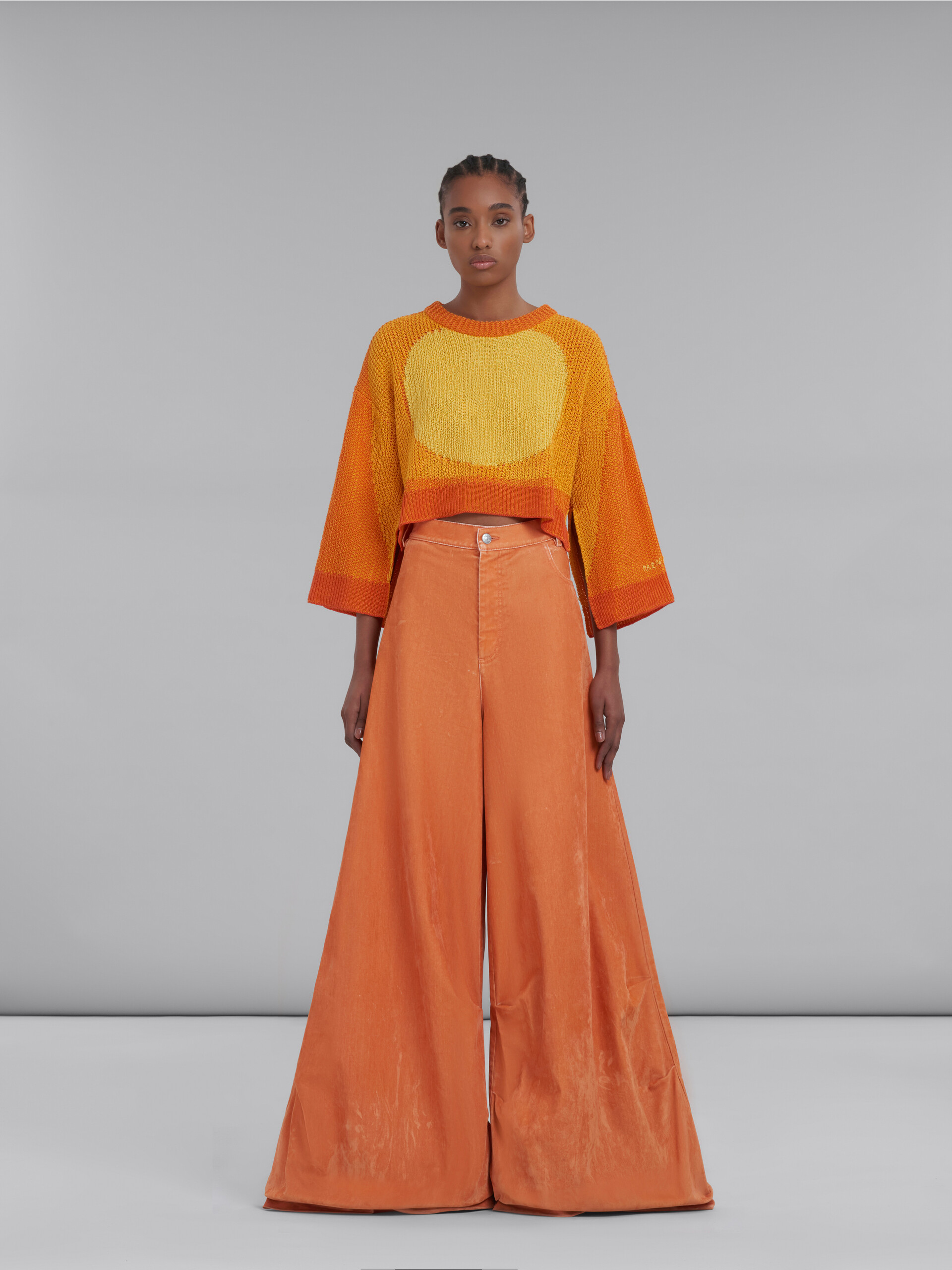 Orange flocked denim ultra-wide-leg trousers - Pants - Image 2