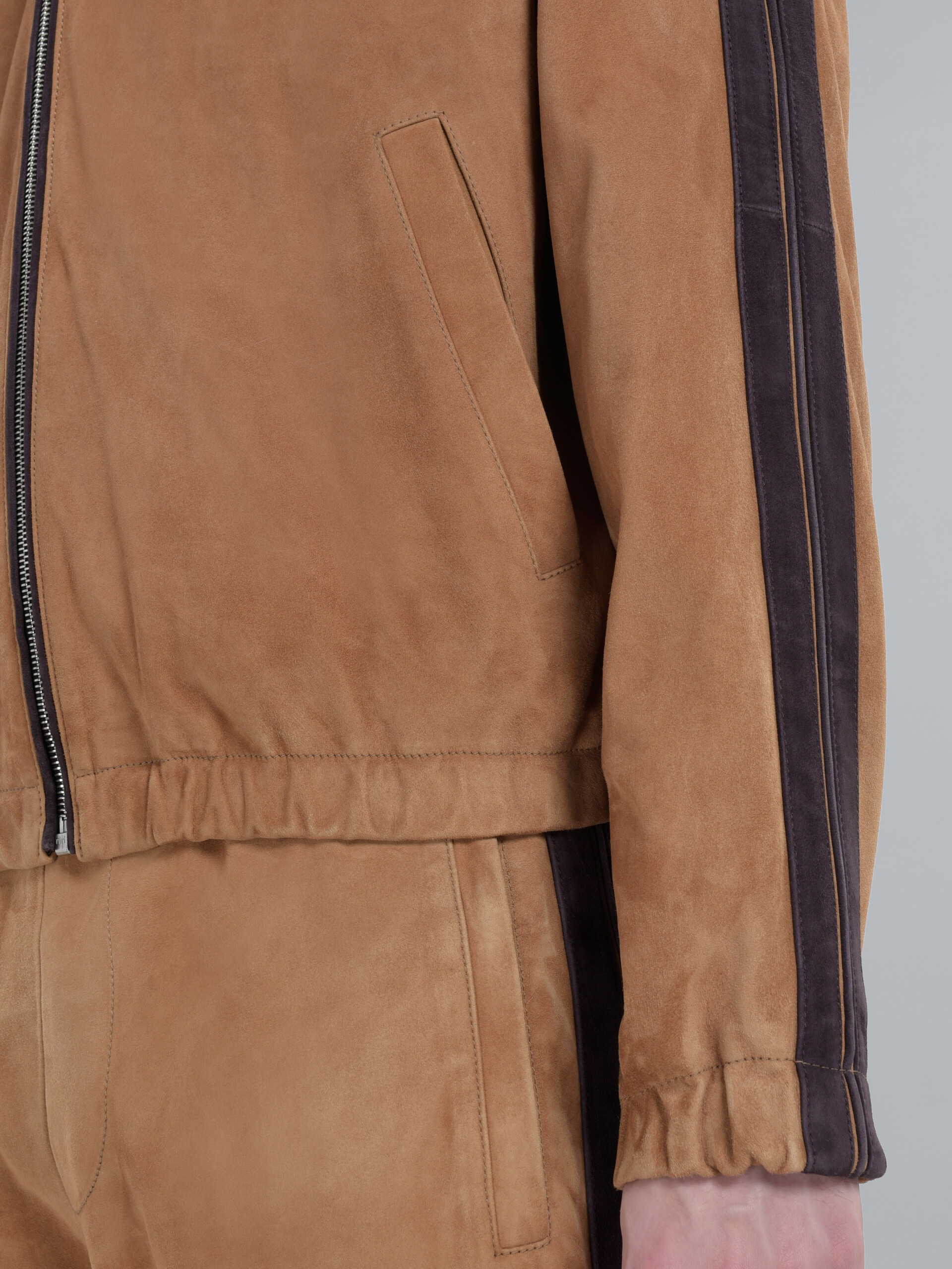 Brown suede bomber jacket with nappa bands - Jackets - Image 5