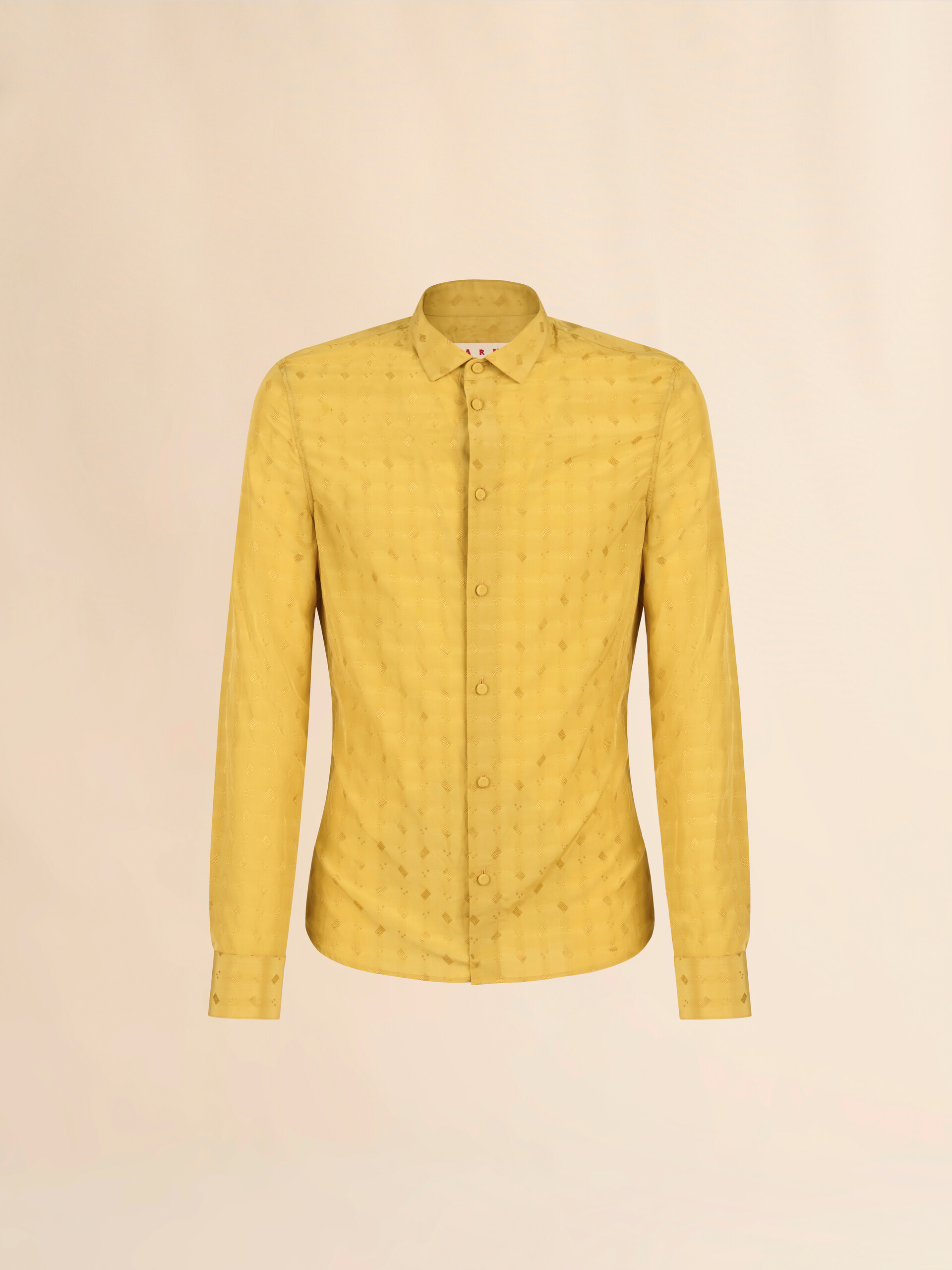 Yellow viscose slim shirt with geometric jacquard motif - Shirts - Image 1