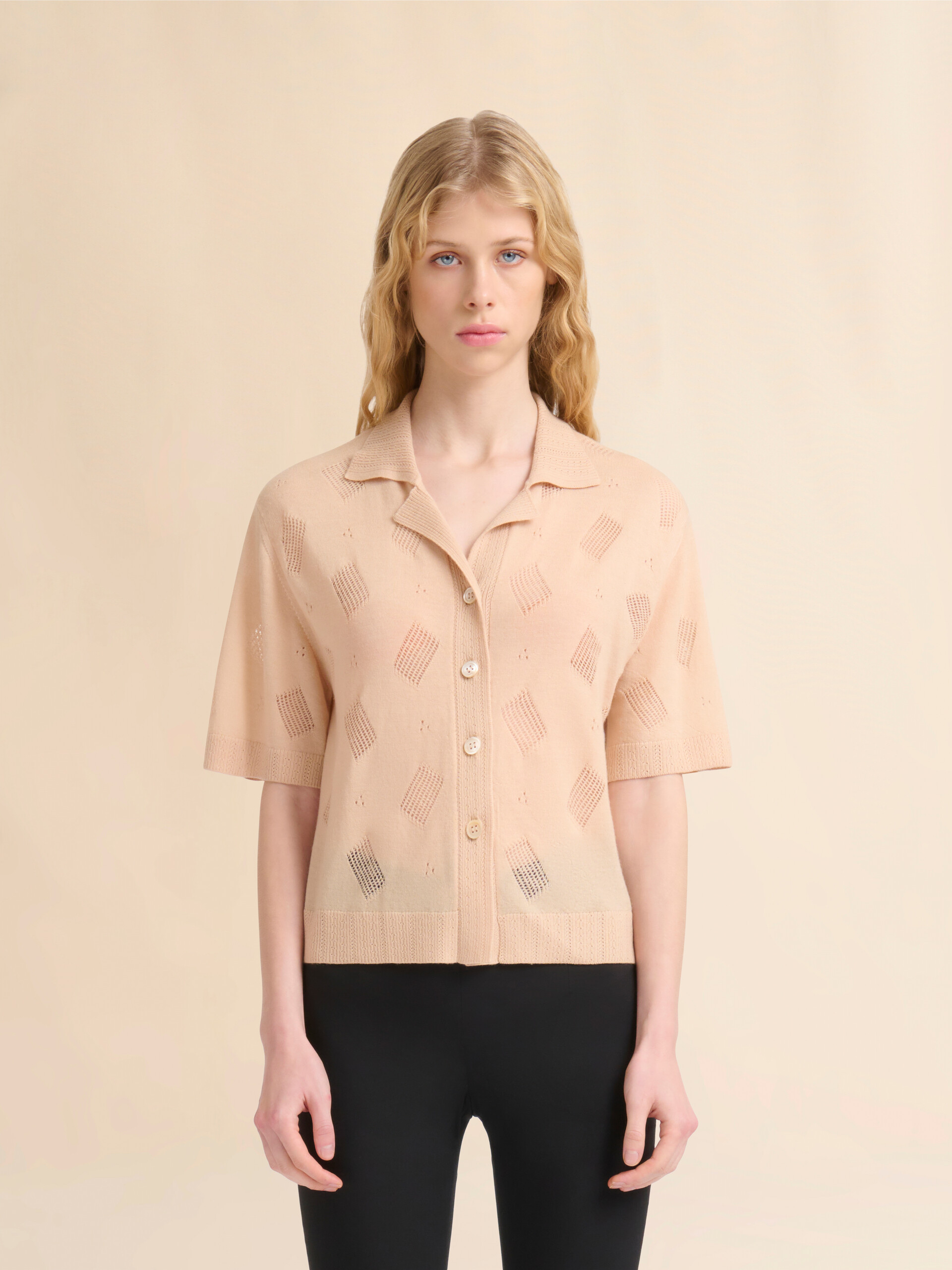 Camicia in filato traforato di lana e seta nero - Camicie - Image 2