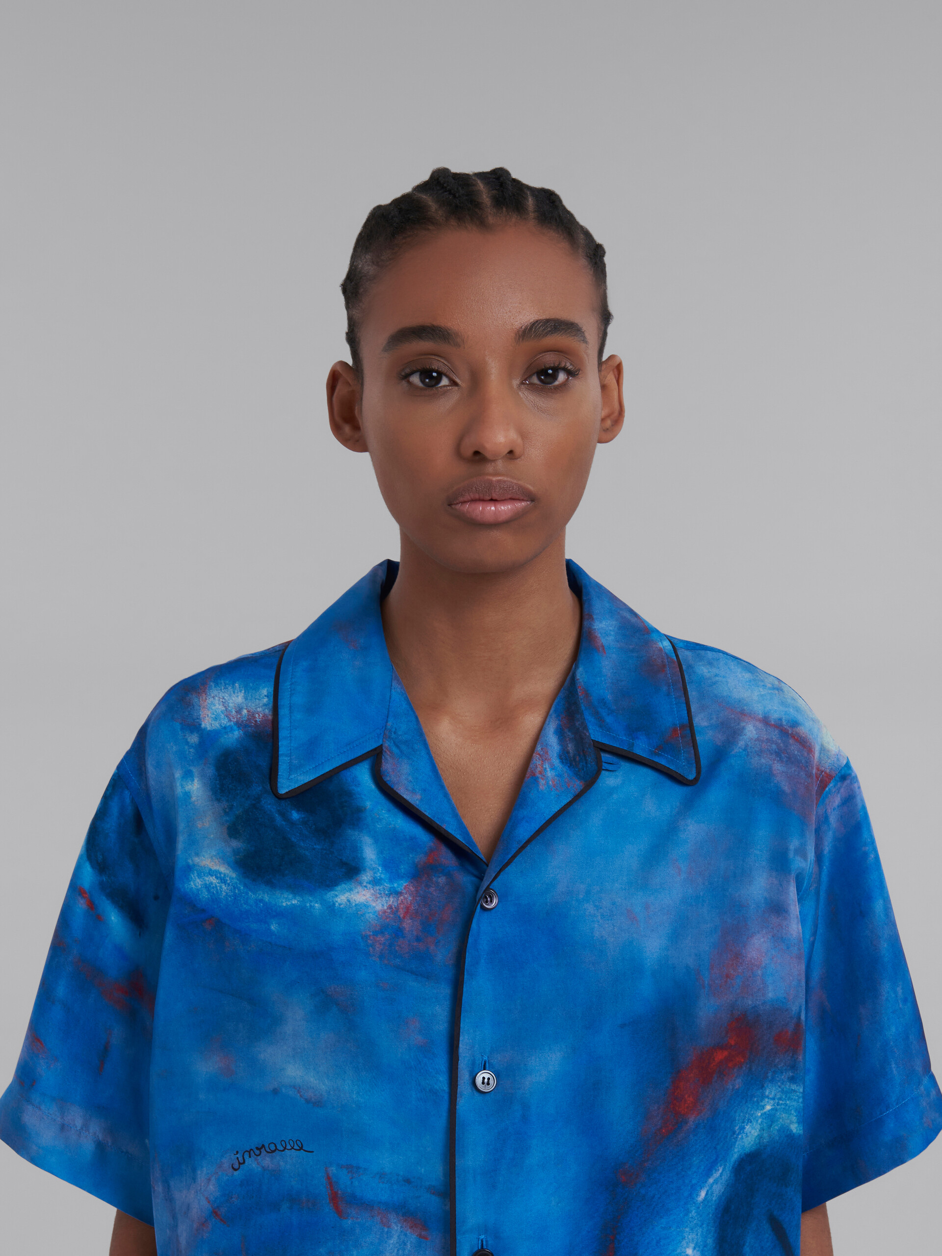Bowling silk shirt with Buchi Blu print - Shirts - Image 4