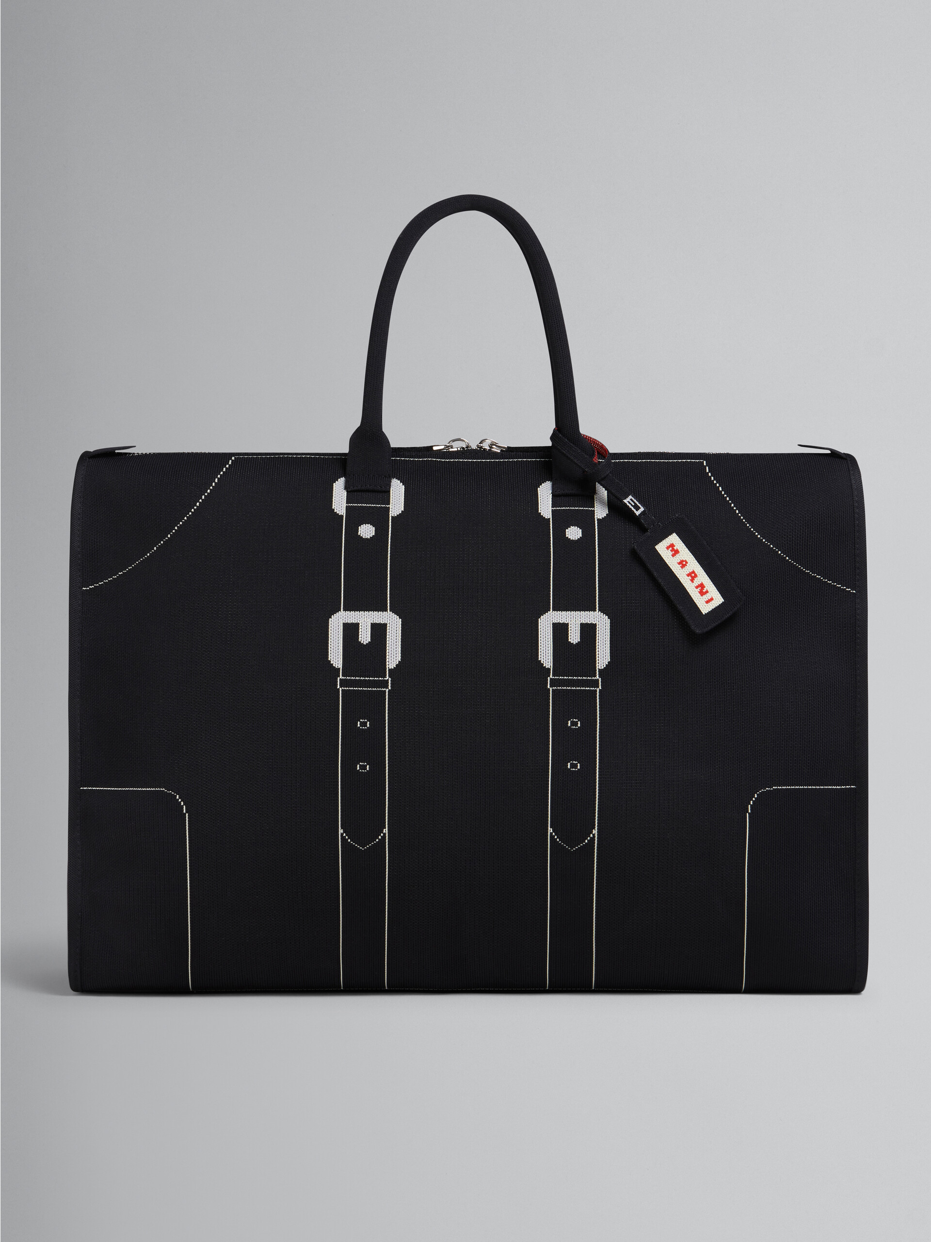 Black trompe-l'œil jacquard travel bag - Travelling Bag - Image 1