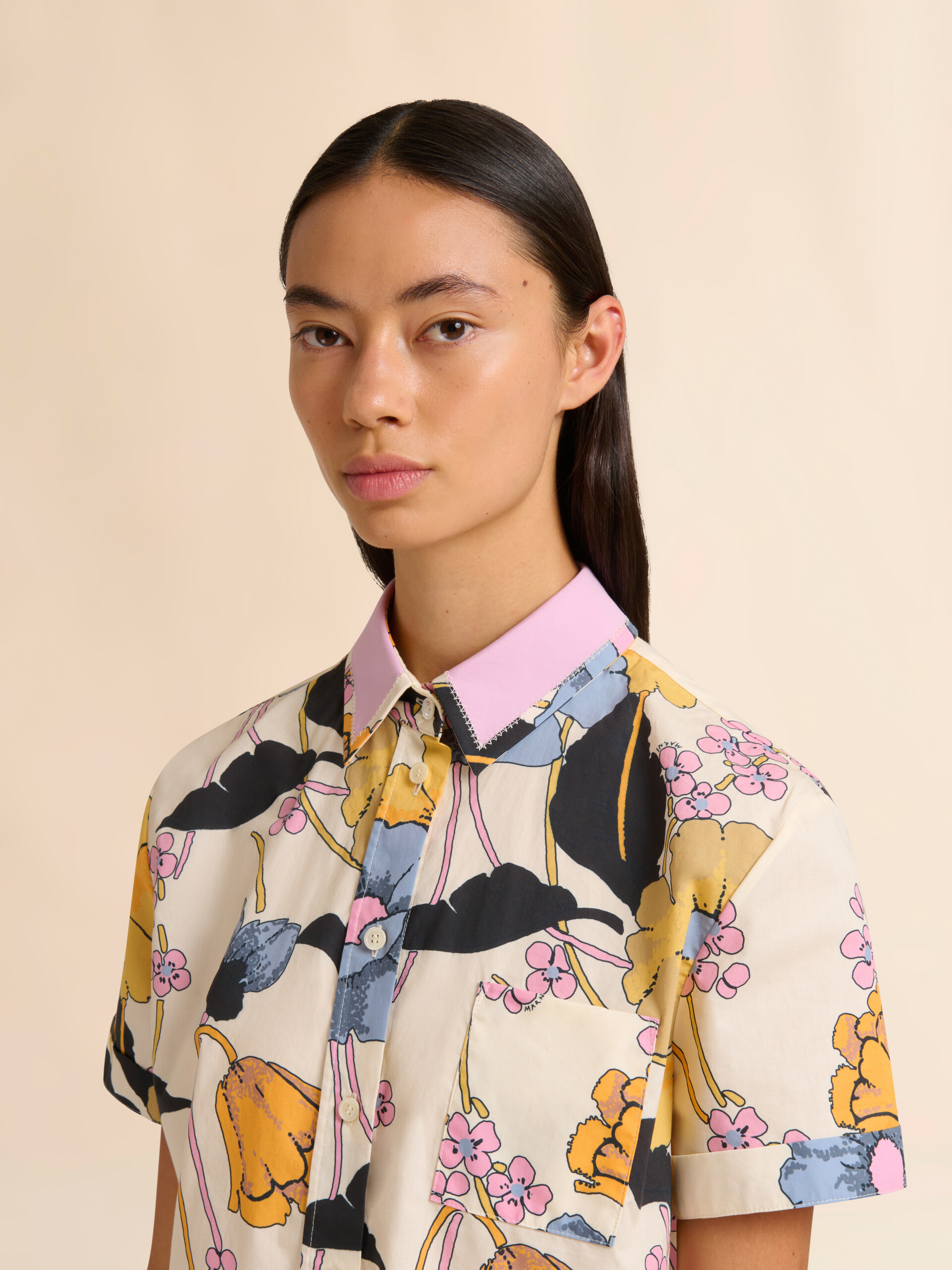 Cream poplin cropped shirt with Melodia print - Shirts - Image 4