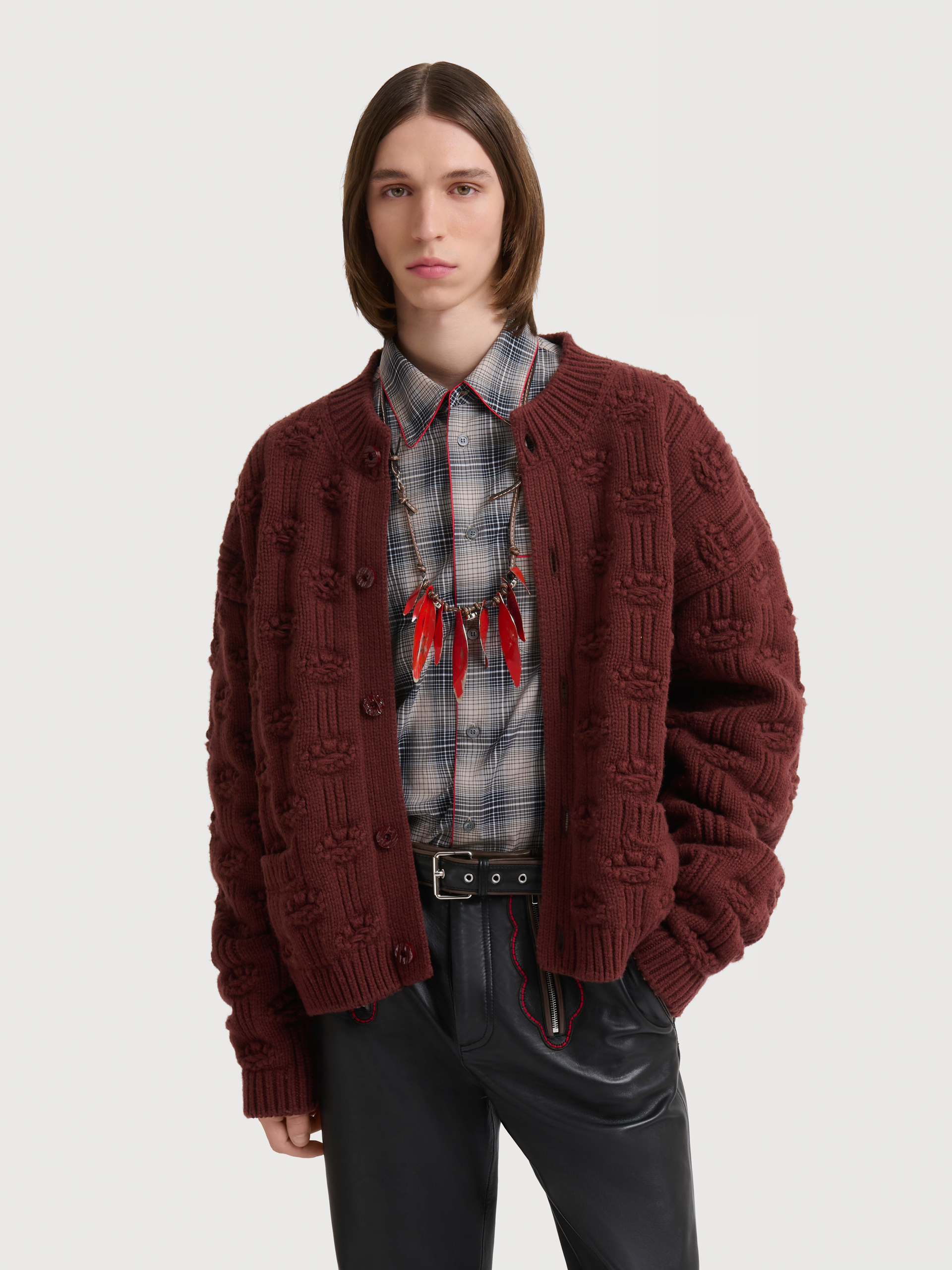 Brown fisherman wool-cashmere cardigan - Pullovers - Image 2