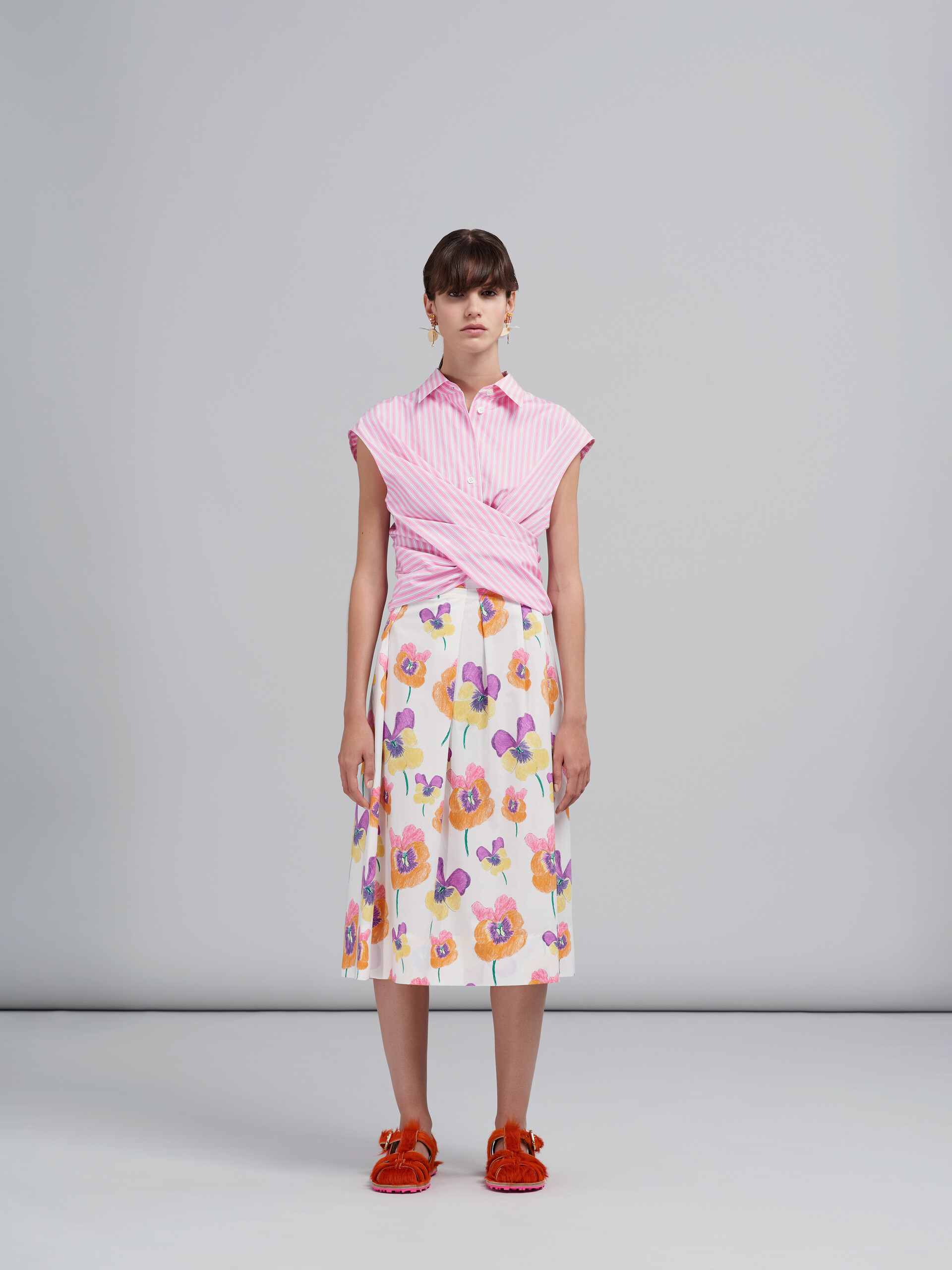 Pansies print poplin skirt - Skirts - Image 2