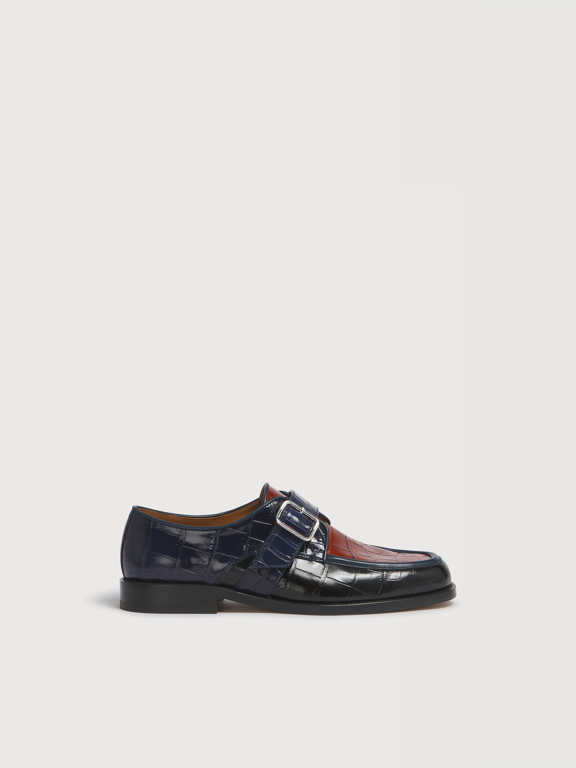 Black, brown and blue croc-embossed leather buckle shoe - Lace-ups - Image 1