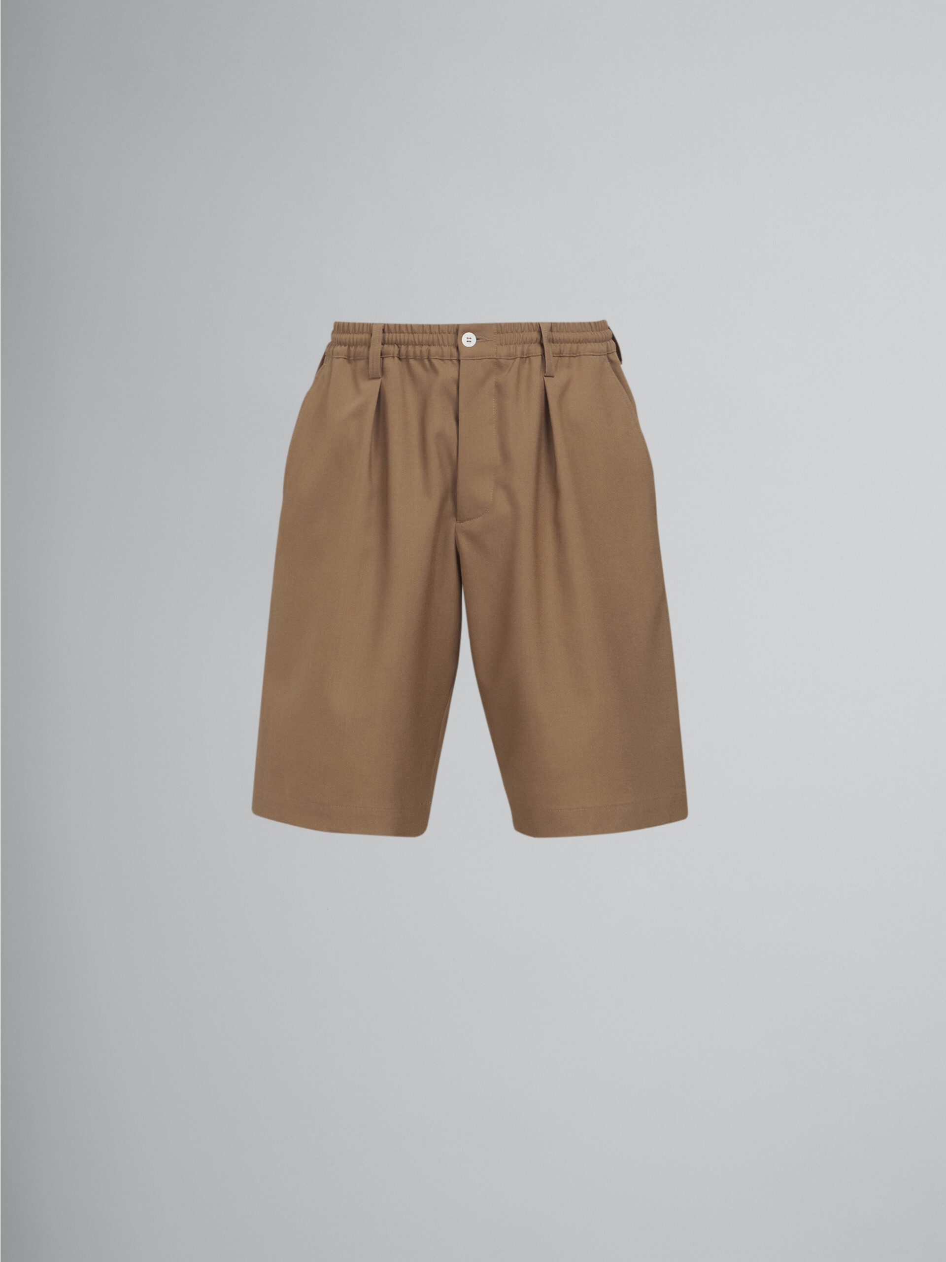 Beige tropical wool Bermuda pants - Pants - Image 1