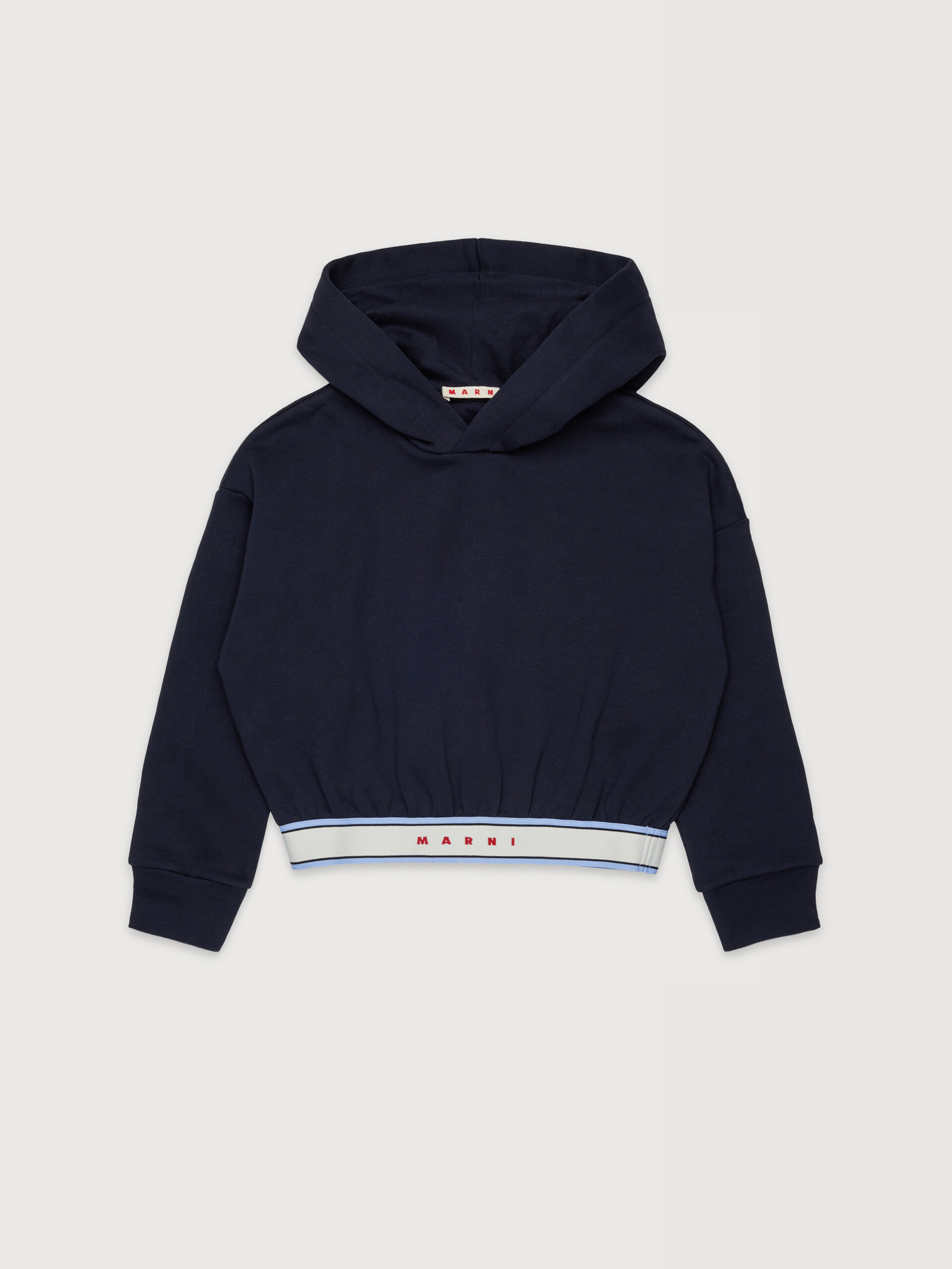 Dark blue cotton hoodie with elasticated logo band - Sweaters - Image 1