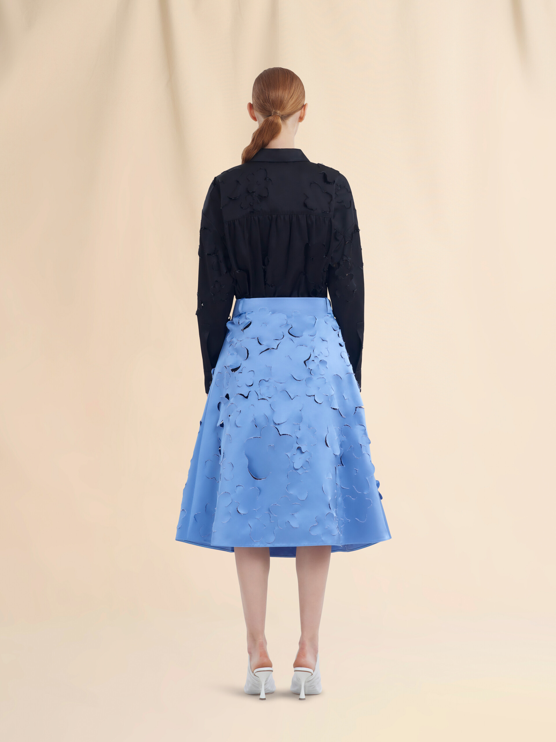 Indigo duchess silk flared skirt with cut-out details - Skirts - Image 3